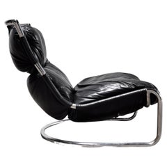 Italian Lounge Chair in Black Leather and Tubular Steel, 1970s