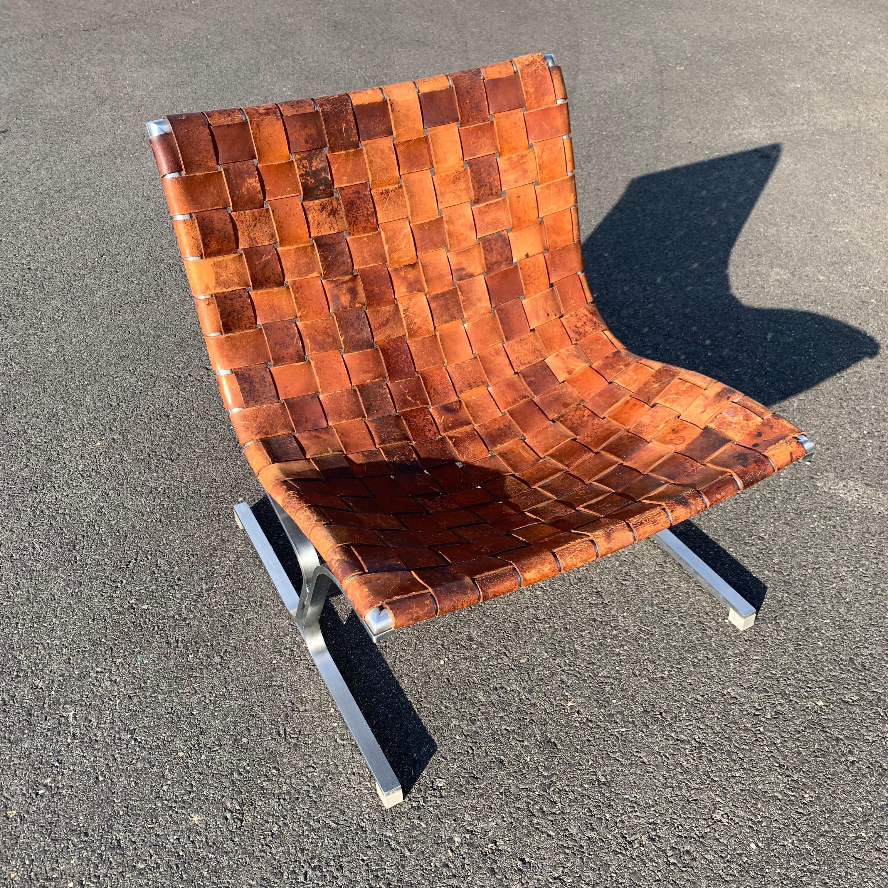 Italian Lounge Chair in Cognac-Color Leather by Ross Littell, Milan, Circa 1965 6