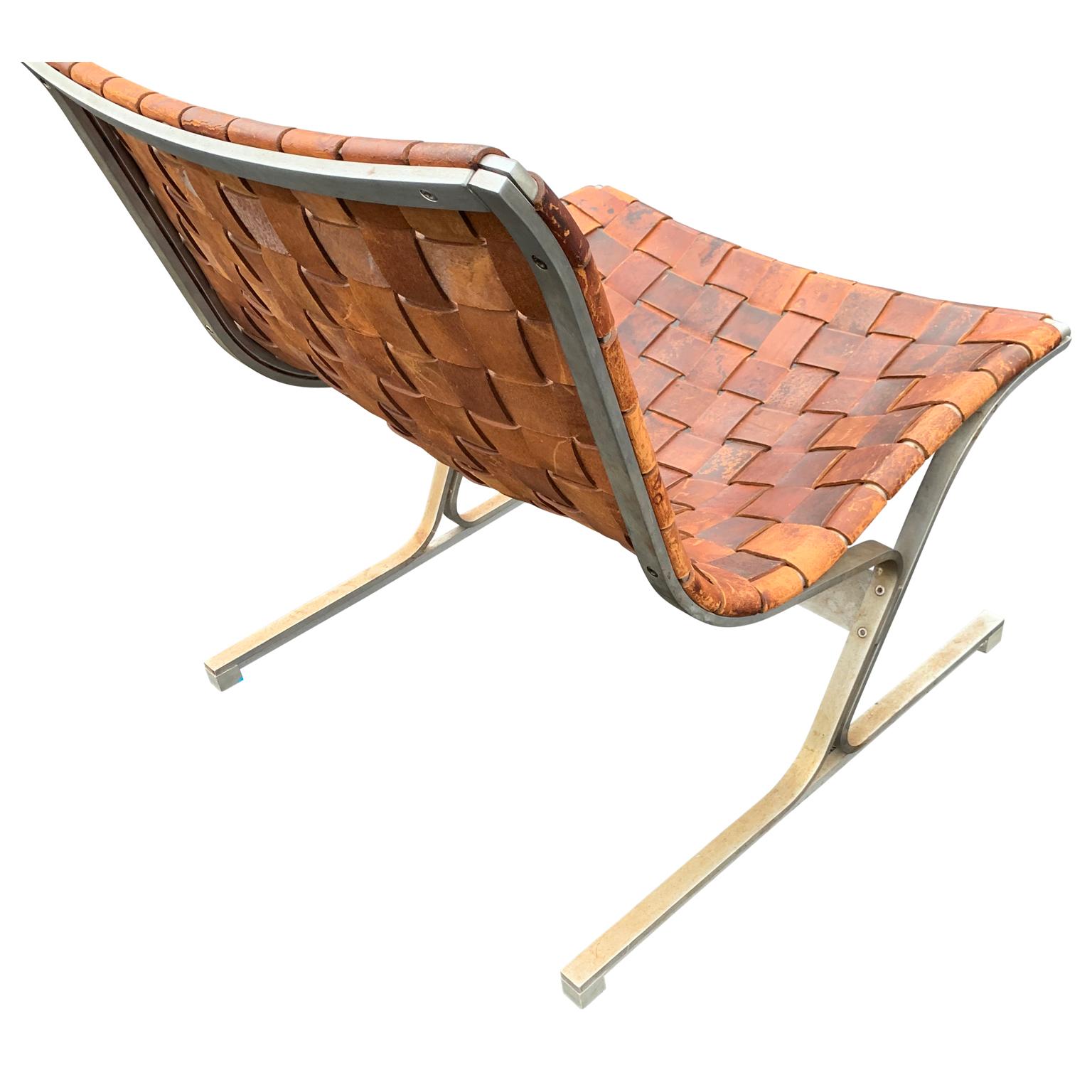 Mid-Century Modern Italian Lounge Chair in Cognac-Color Leather by Ross Littell, Milan, Circa 1965