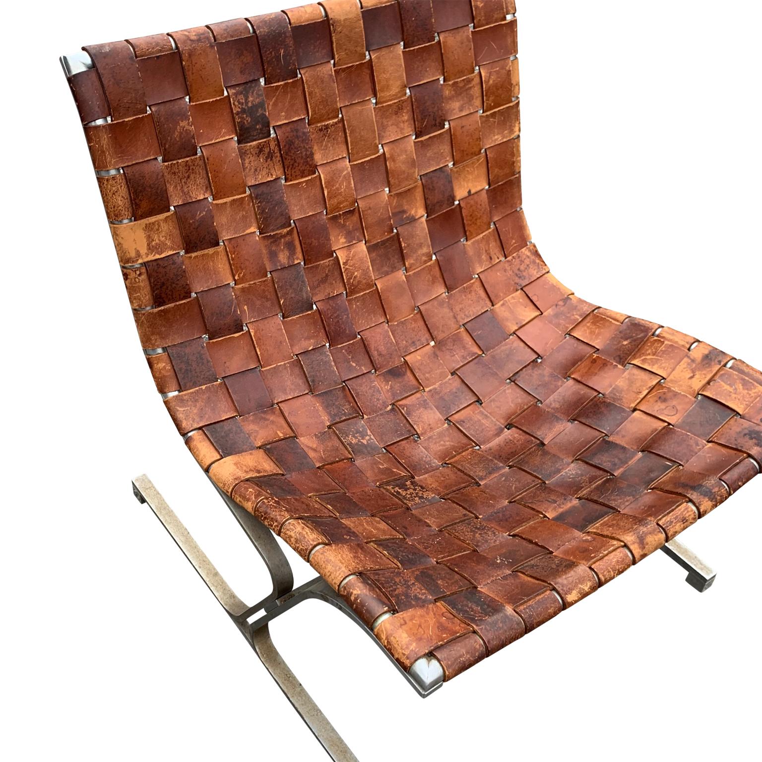 Italian Lounge Chair in Cognac-Color Leather by Ross Littell, Milan, Circa 1965 In Good Condition In Haddonfield, NJ