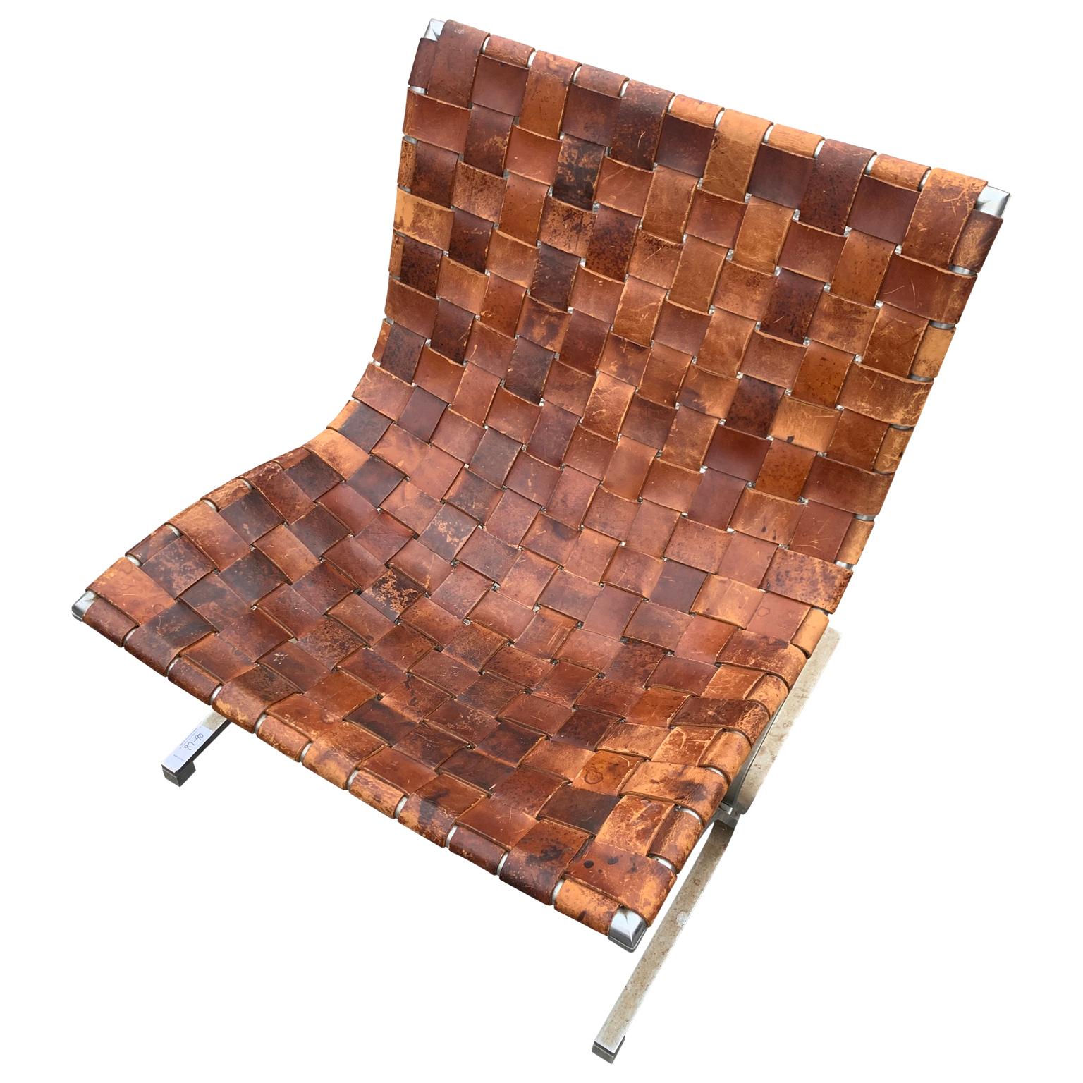 20th Century Italian Lounge Chair in Cognac-Color Leather by Ross Littell, Milan, Circa 1965