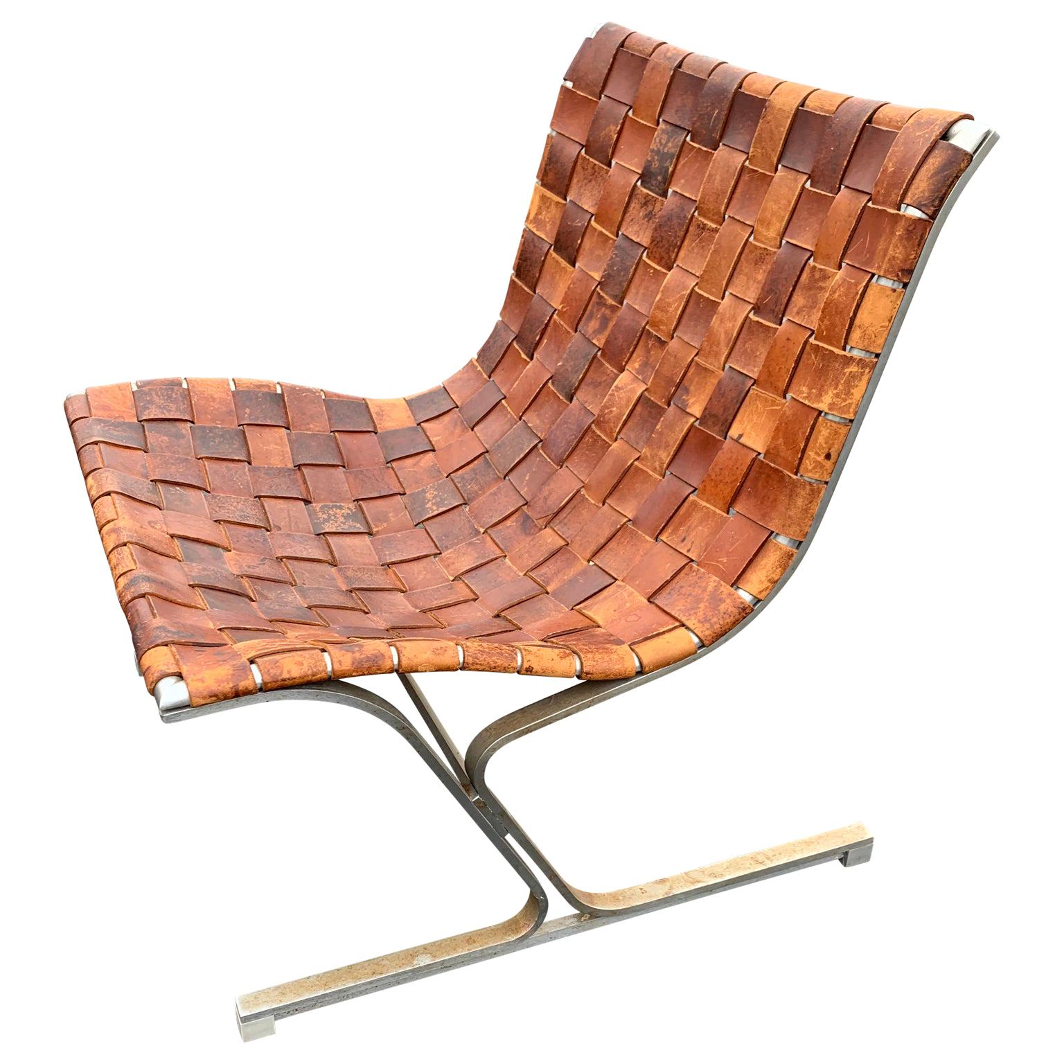 Italian Lounge Chair in Cognac-Color Leather by Ross Littell, Milan, Circa 1965