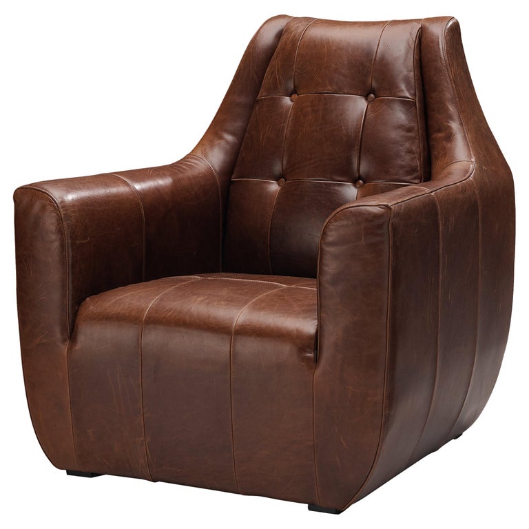 Italian Lounge Chair in Leather and Suede For Sale