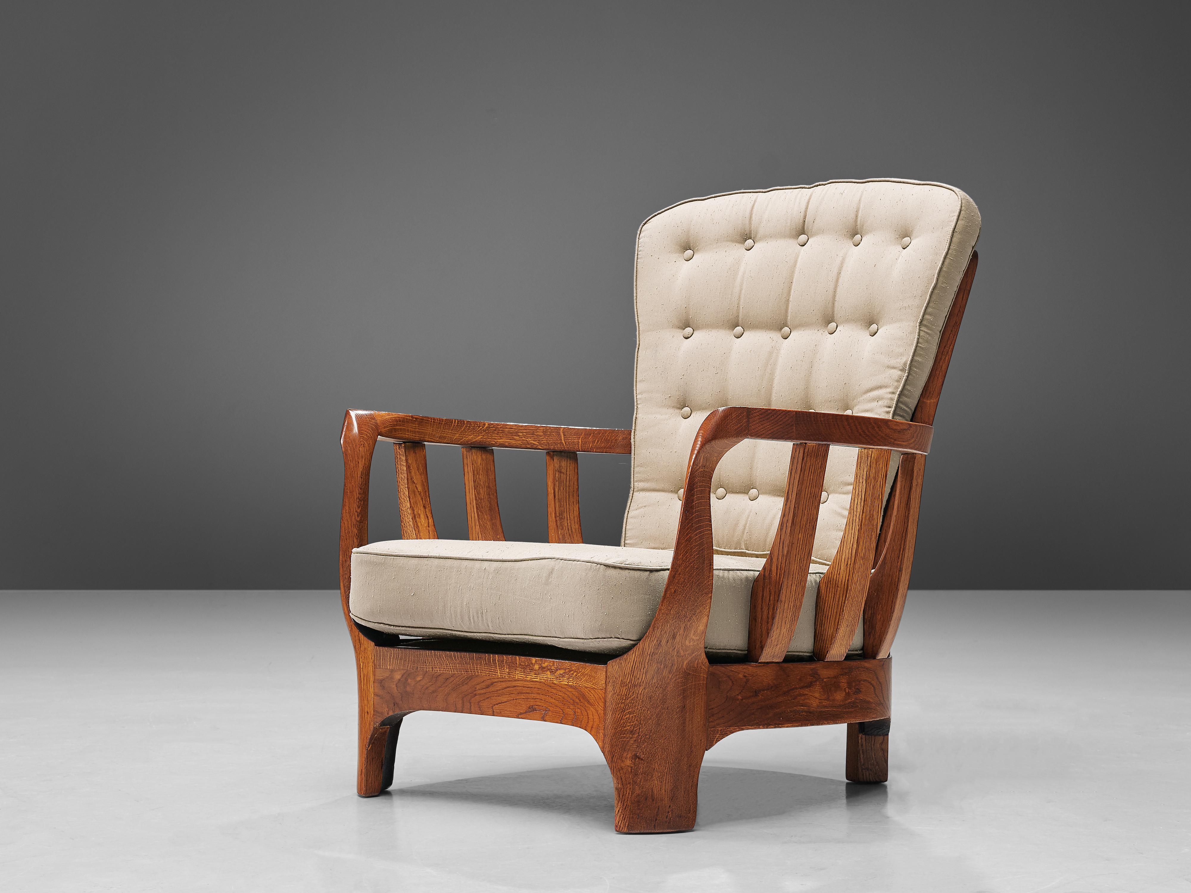 Italian Lounge Chair in Oak and Fabric Upholstery 2