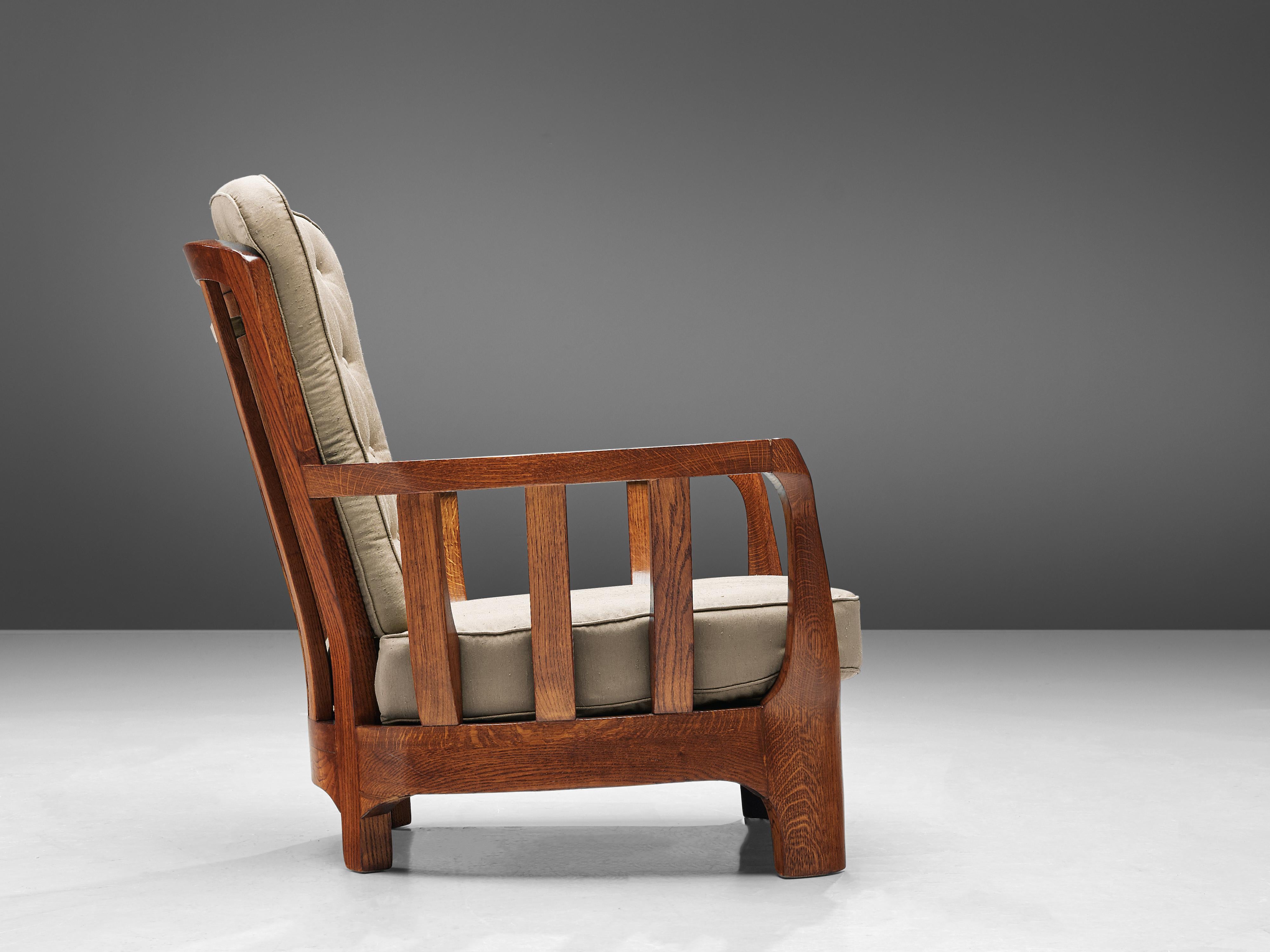 Italian Lounge Chair in Oak and Fabric Upholstery 3