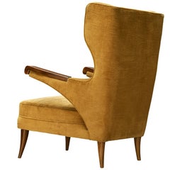 Retro Italian Lounge Chair in Ocher Yellow Velvet 