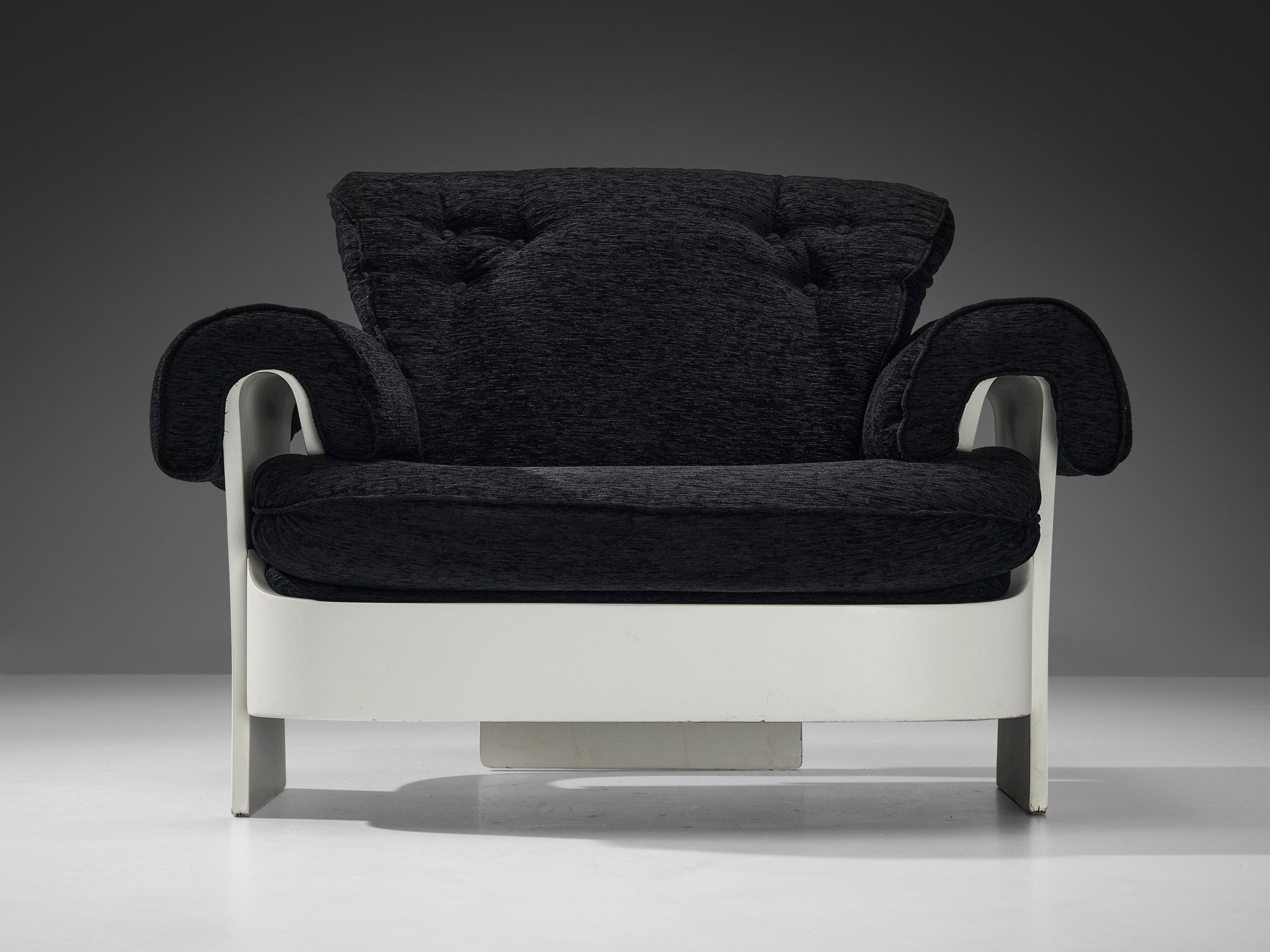 Post-Modern Italian Lounge Chair in White Plywood and Black Upholstery For Sale
