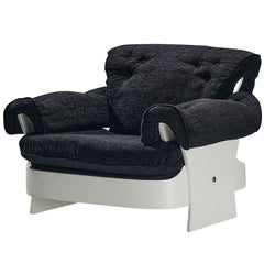 Italian Lounge Chair in White Plywood and Black Upholstery