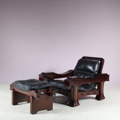 Italian Lounge Chair with Foot Stool by Luciano Frigerio, 1970