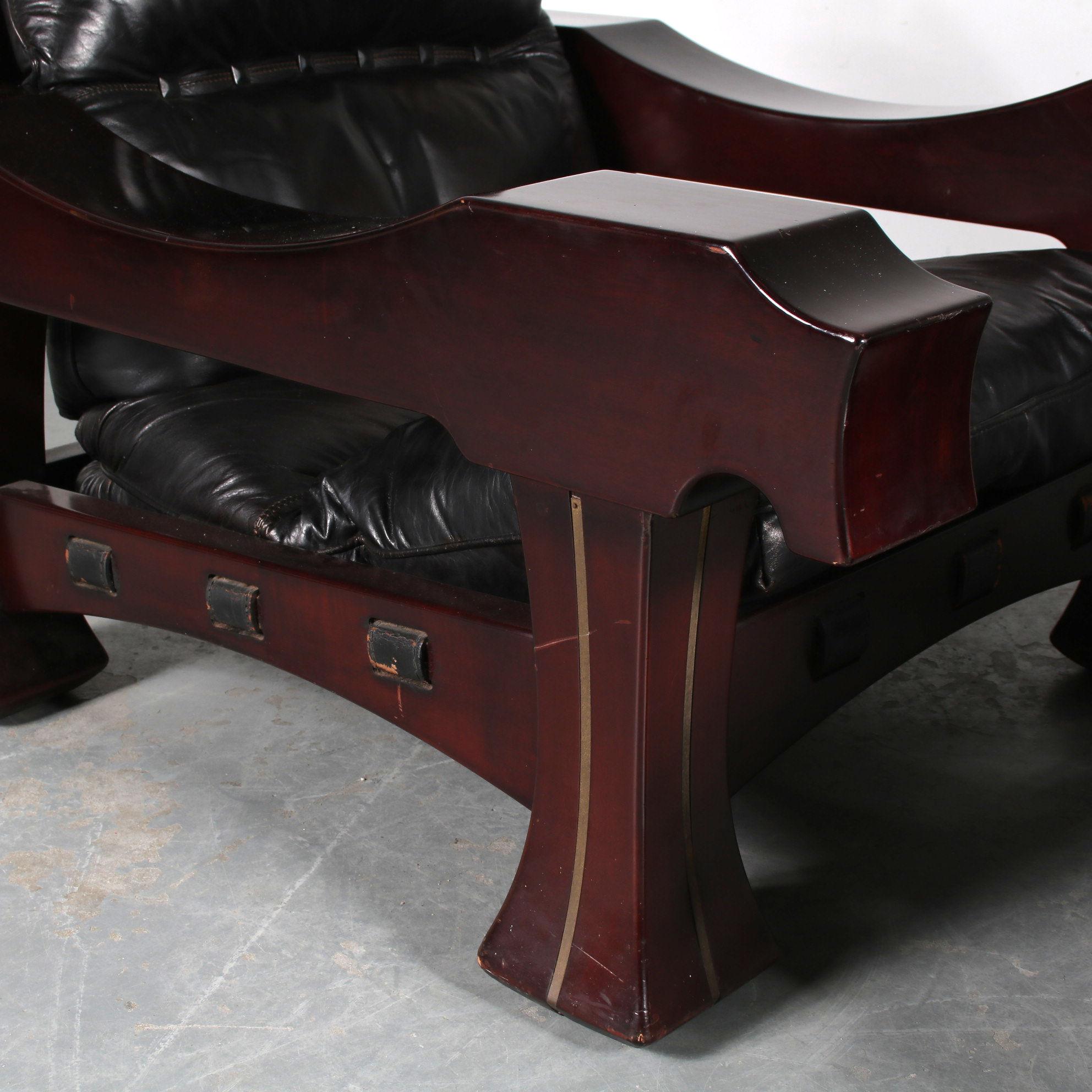 Leather Italian Lounge Chair with Foot Stool by Luciano Frigerio, 1970 For Sale