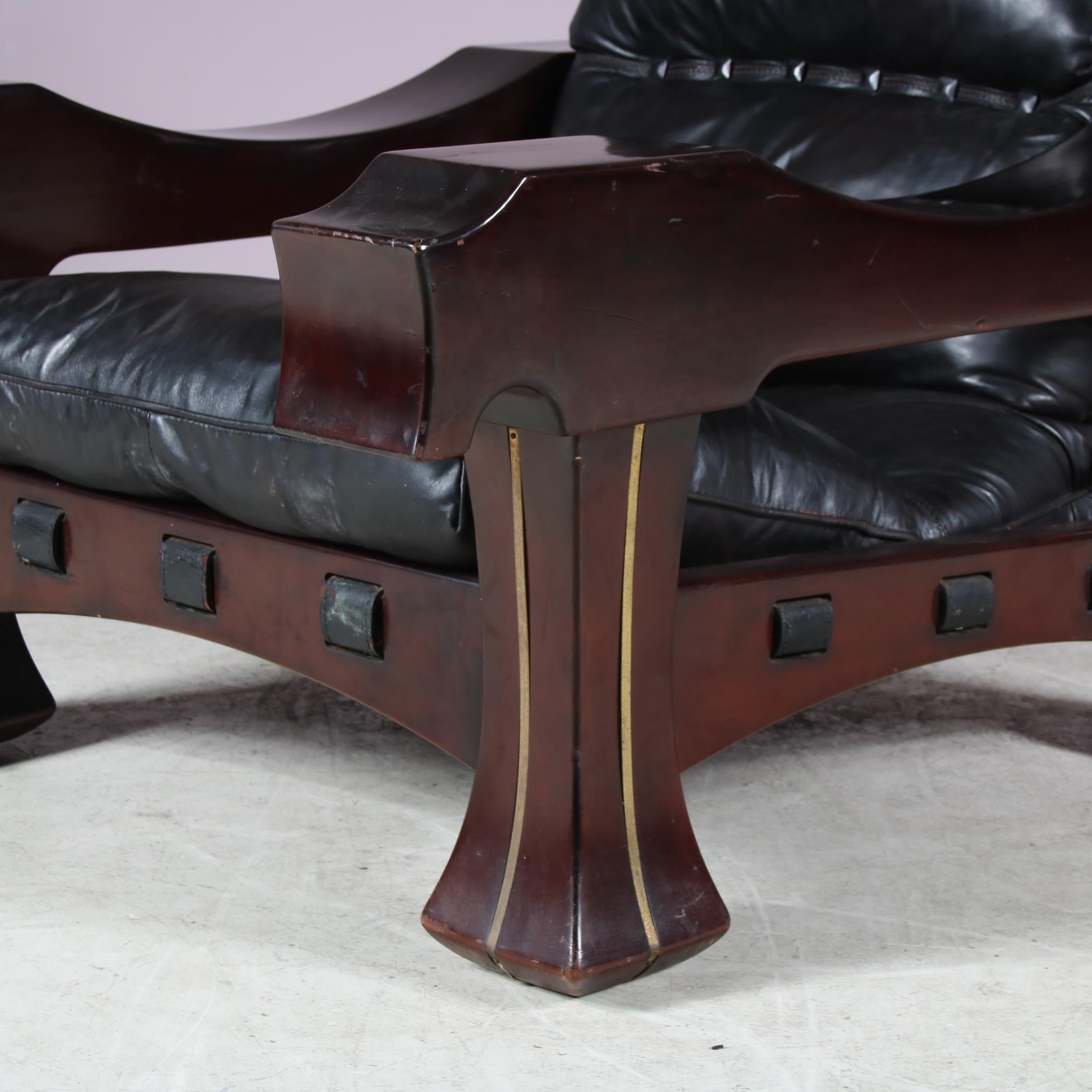 Leather Italian Lounge Chair with Foot Stool by Luciano Frigerio, 1970 For Sale