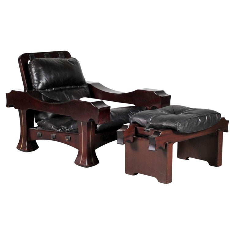 Italian Lounge Chair with Foot Stool by Luciano Frigerio, 1970 For Sale