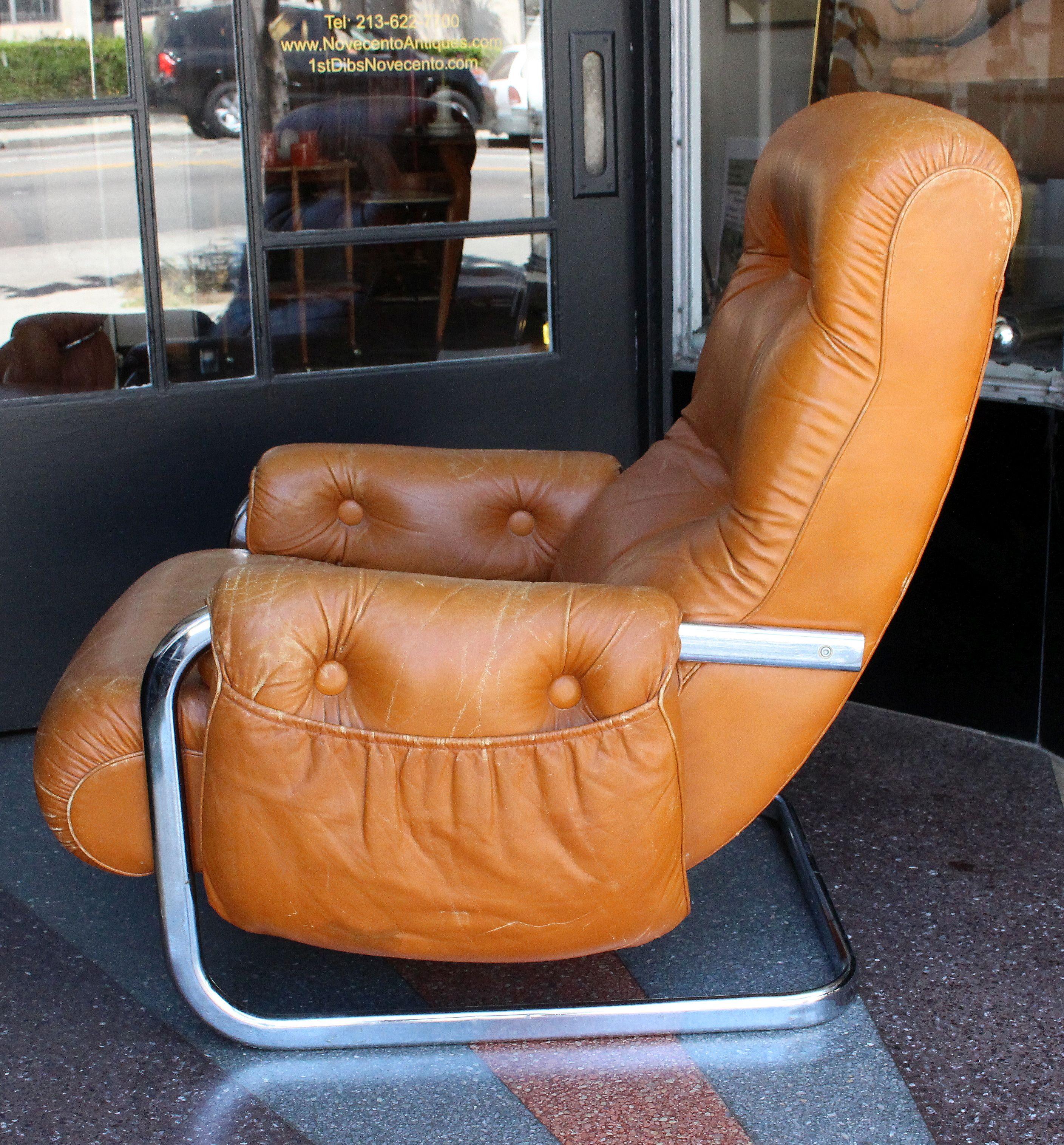 Chrome Italian Lounge Chair with the Ottoman
