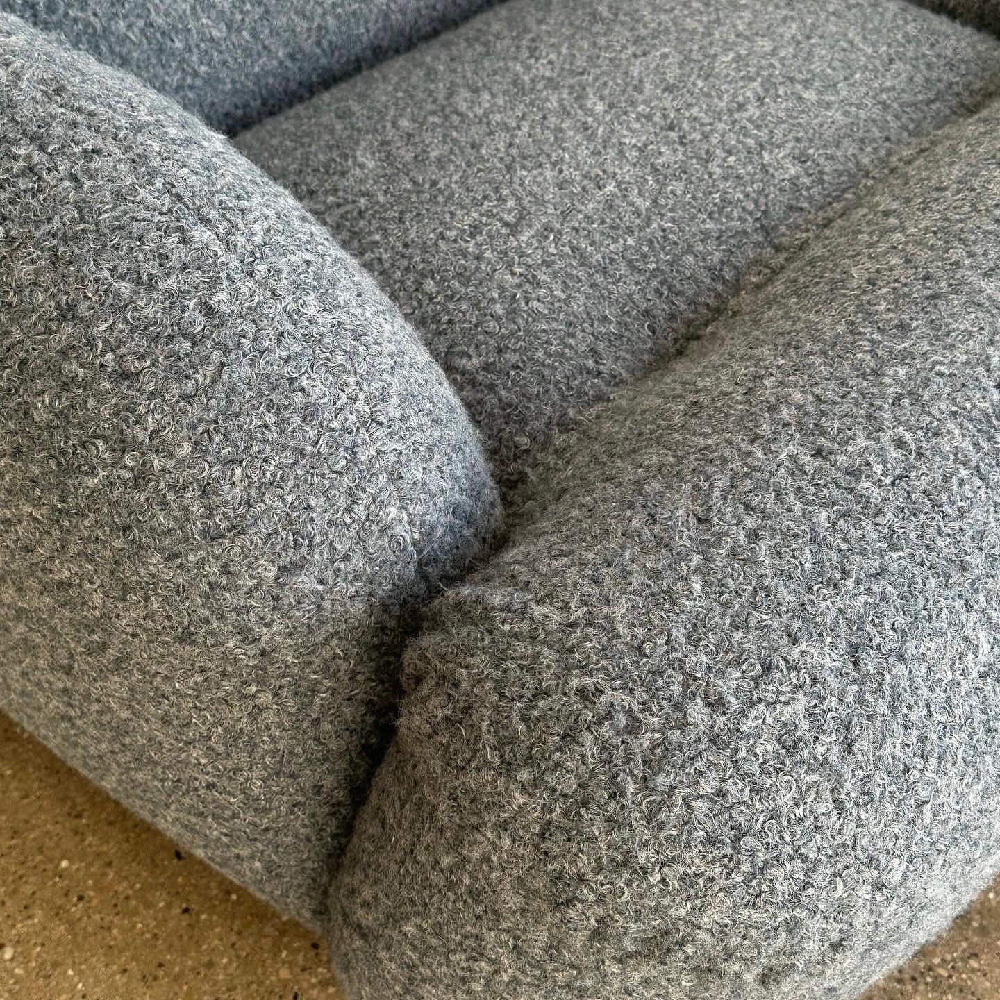 fully reupholstered in sherpa boucle, excellent condition. Price is for the set of two 