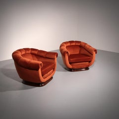 Sillones italianos de los años 50 en terciopelo naranja cobrizo