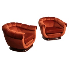 Sillones italianos de los años 50 en terciopelo naranja cobrizo