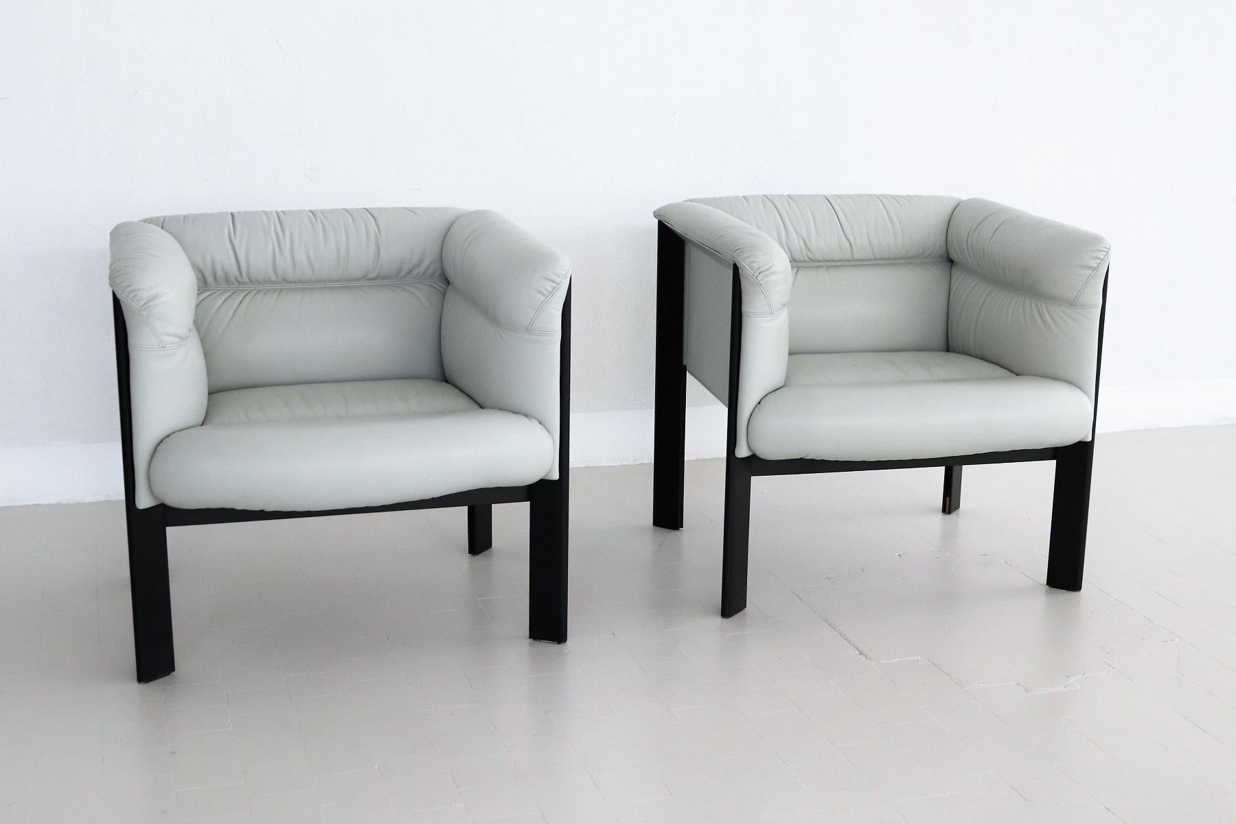 Mid-Century Modern Italian Lounge Chairs in Leather by Marco Zanuso for Poltrona Frau, 1980s