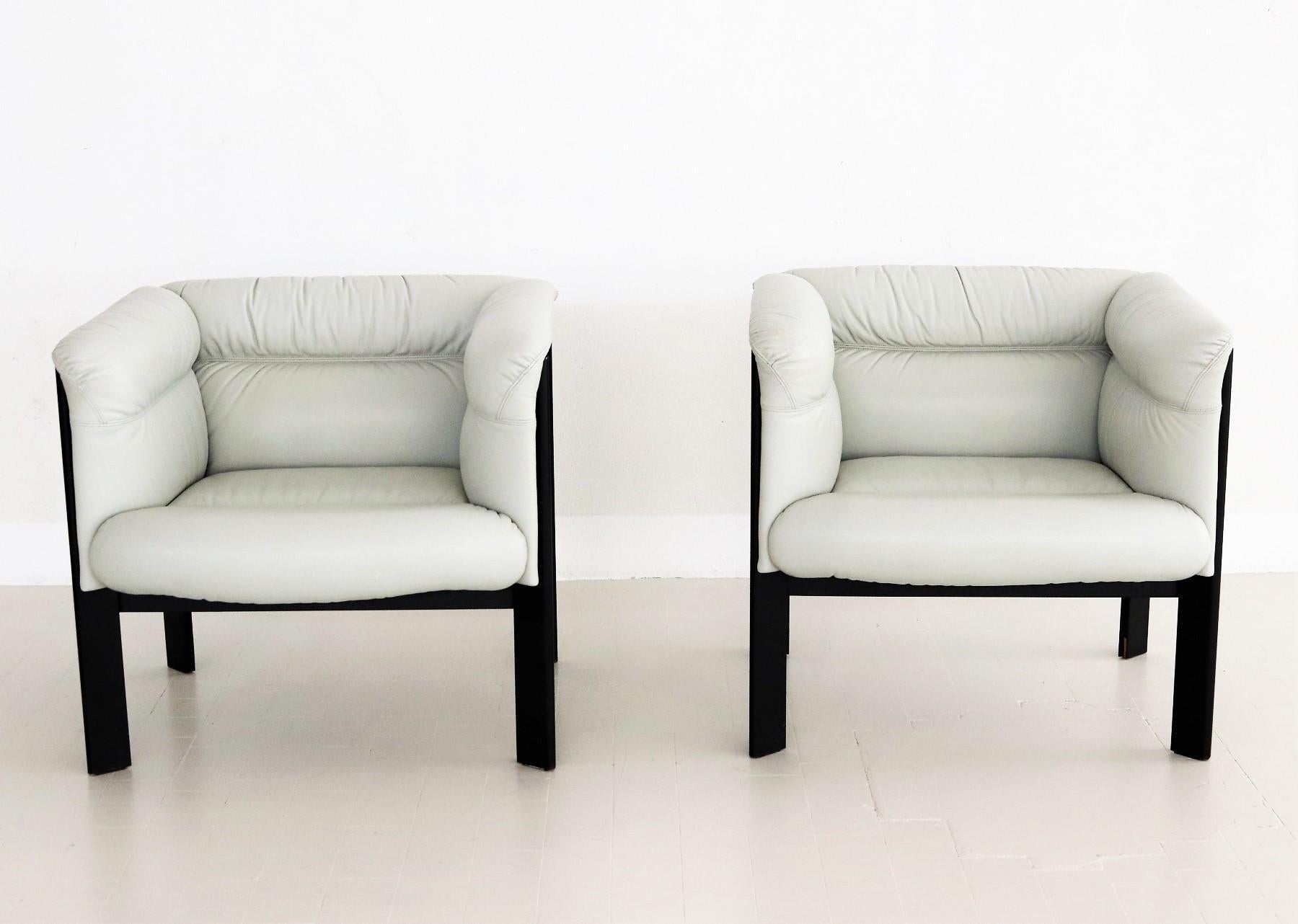 Late 20th Century Italian Lounge Chairs in Leather by Marco Zanuso for Poltrona Frau, 1980s