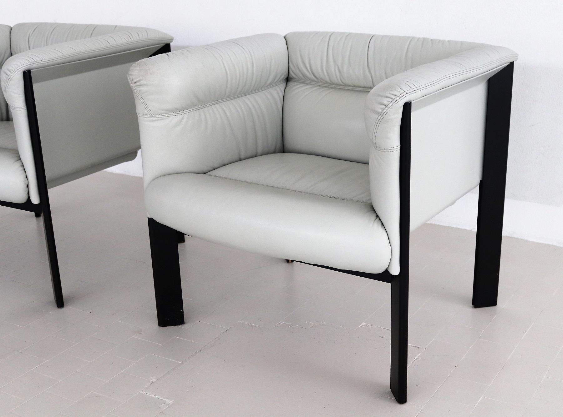 Italian Lounge Chairs in Leather by Marco Zanuso for Poltrona Frau, 1980s 1