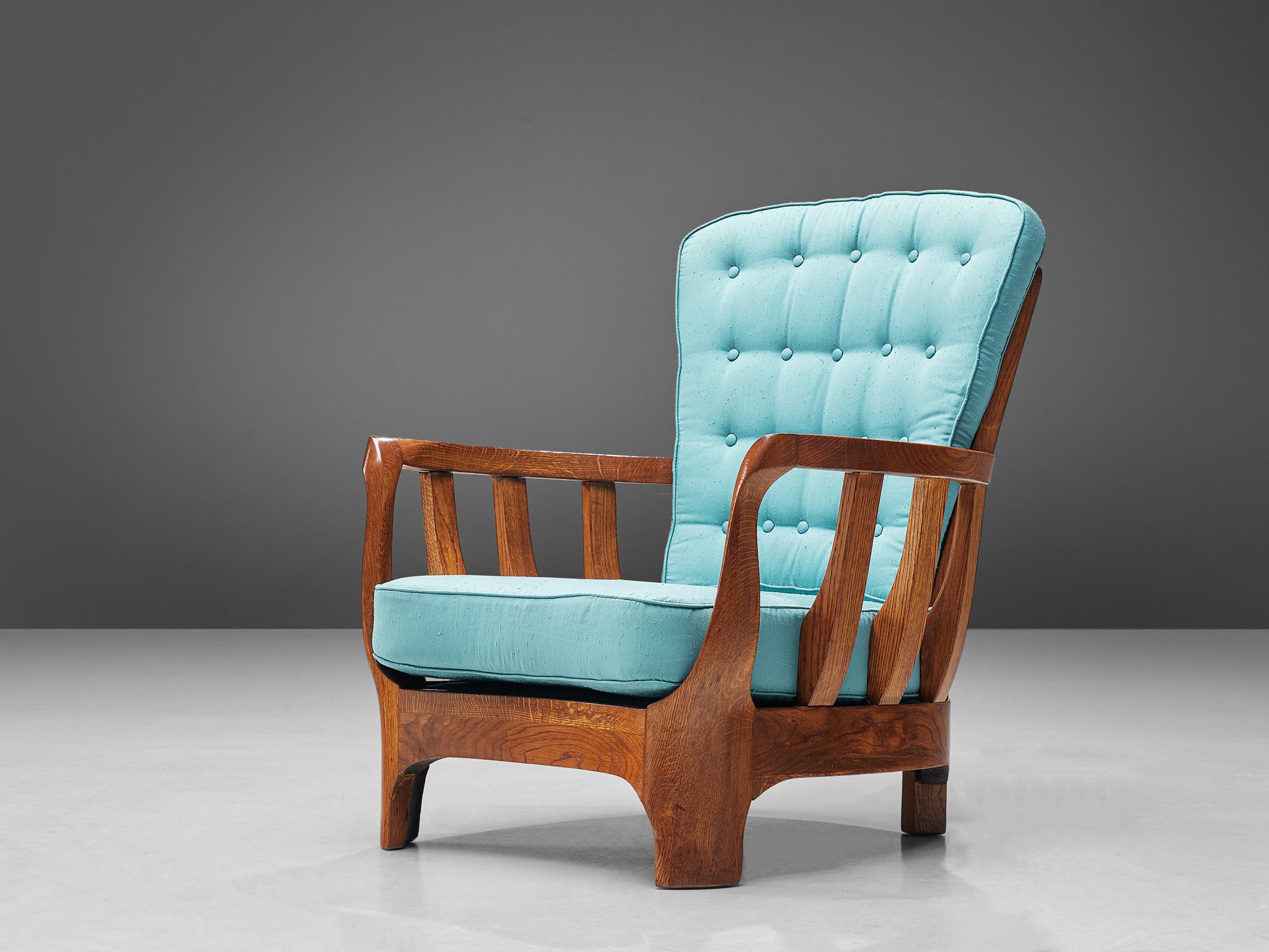 Mid-20th Century Italian Lounge Chairs in Oak and Blue Fabric