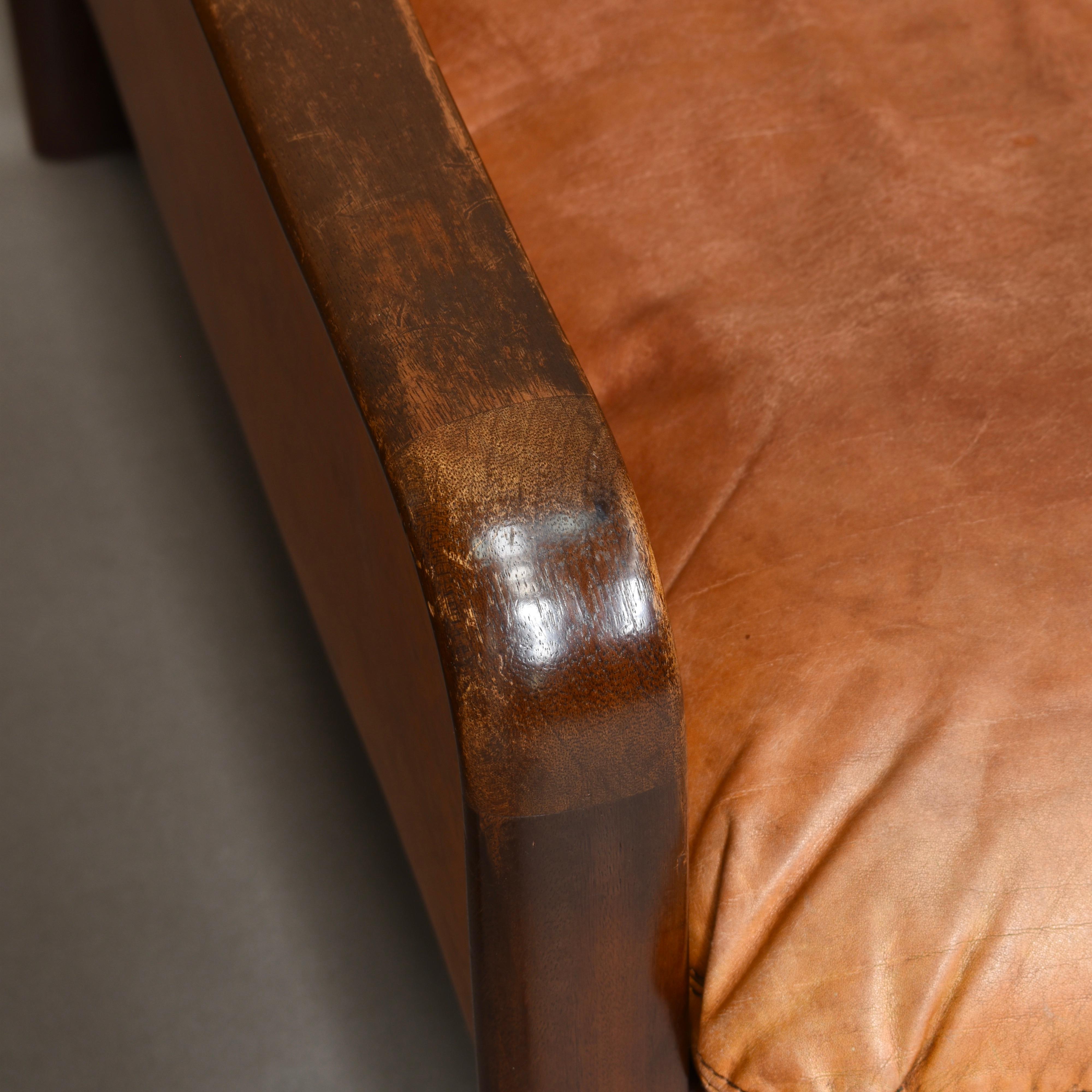 Italian Lounge Chairs in Tan Leather, Italy, circa 1950 7