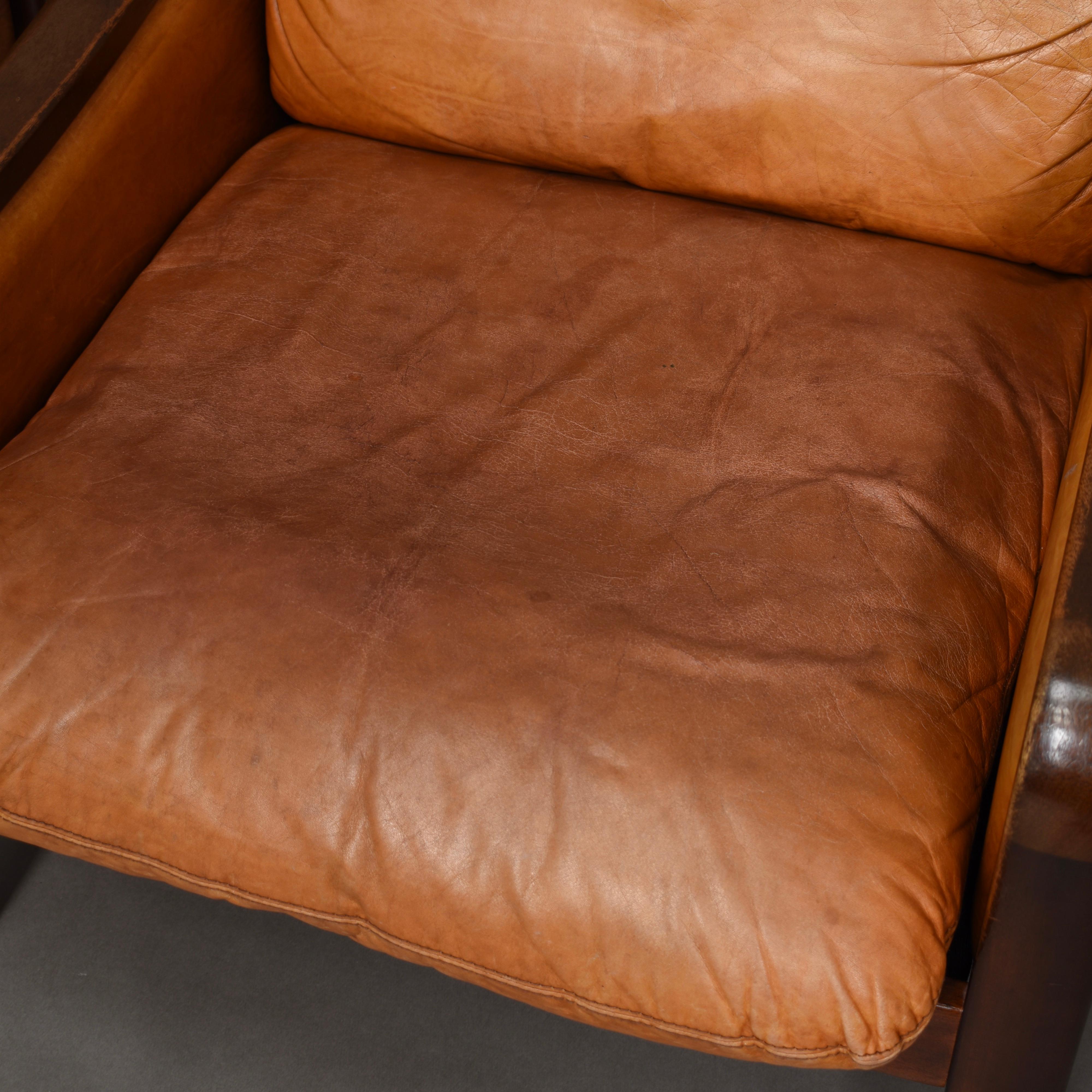 Italian Lounge Chairs in Tan Leather, Italy, circa 1950 1