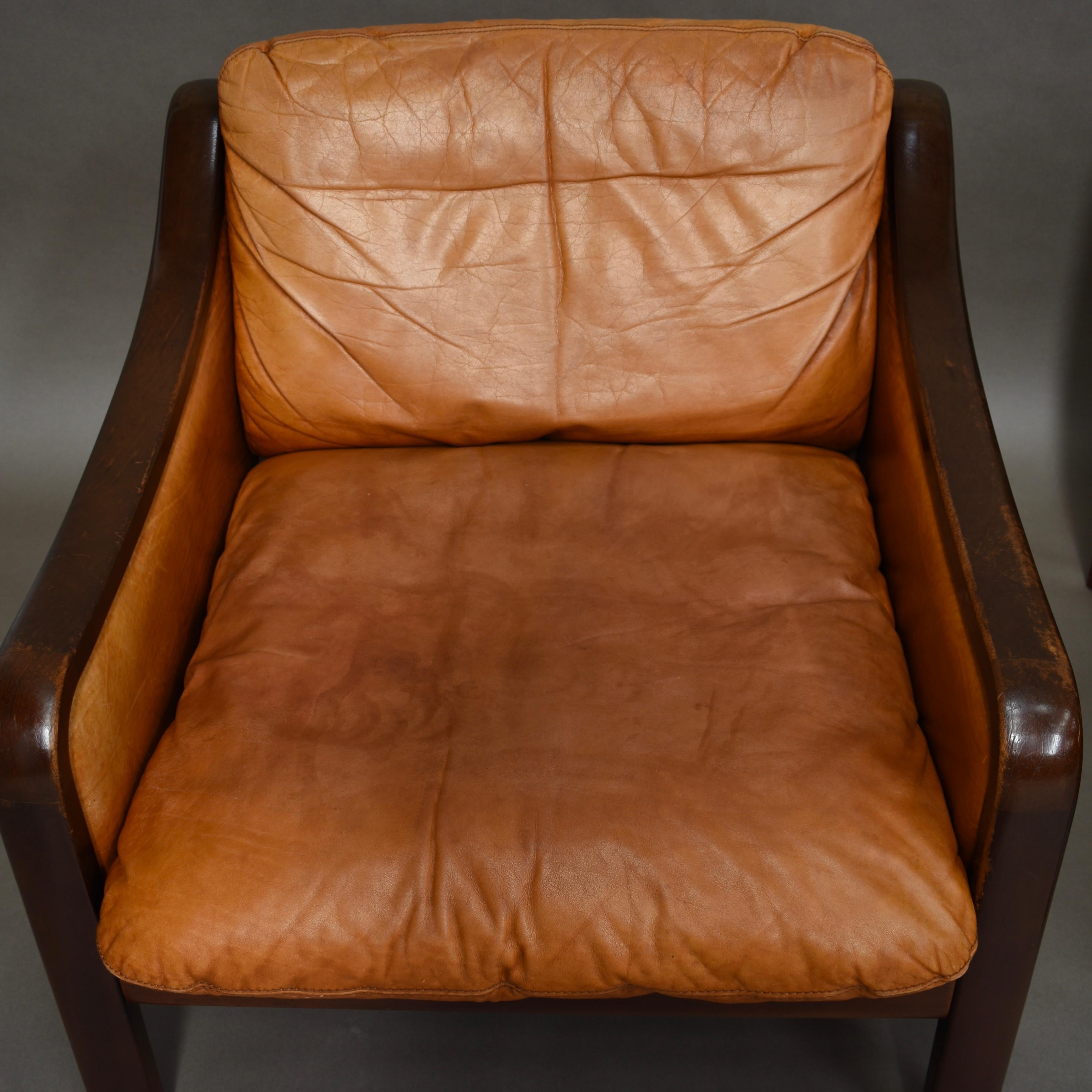 Italian Lounge Chairs in Tan Leather, Italy, circa 1950 2