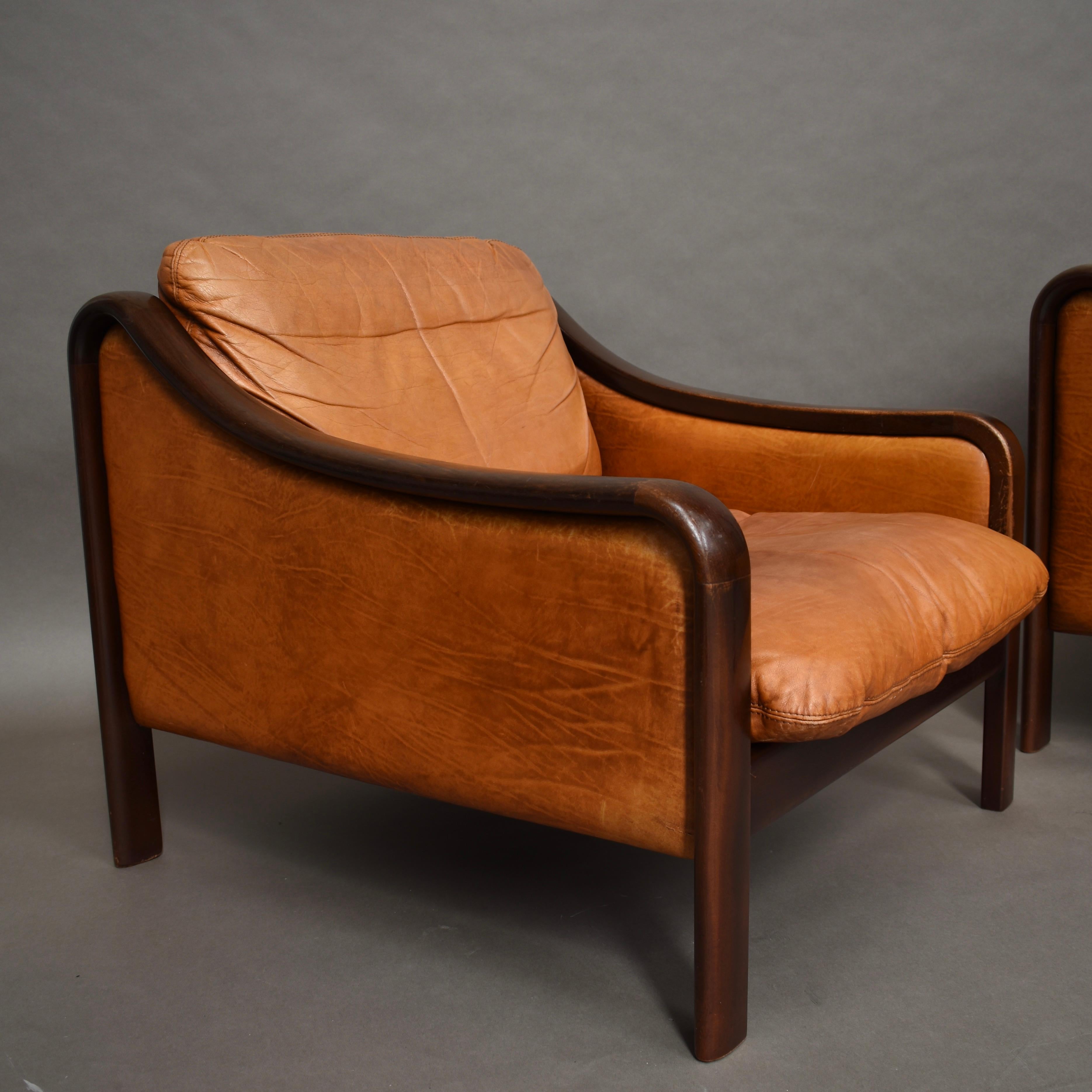 Italian Lounge Chairs in Tan Leather, Italy, circa 1950 4