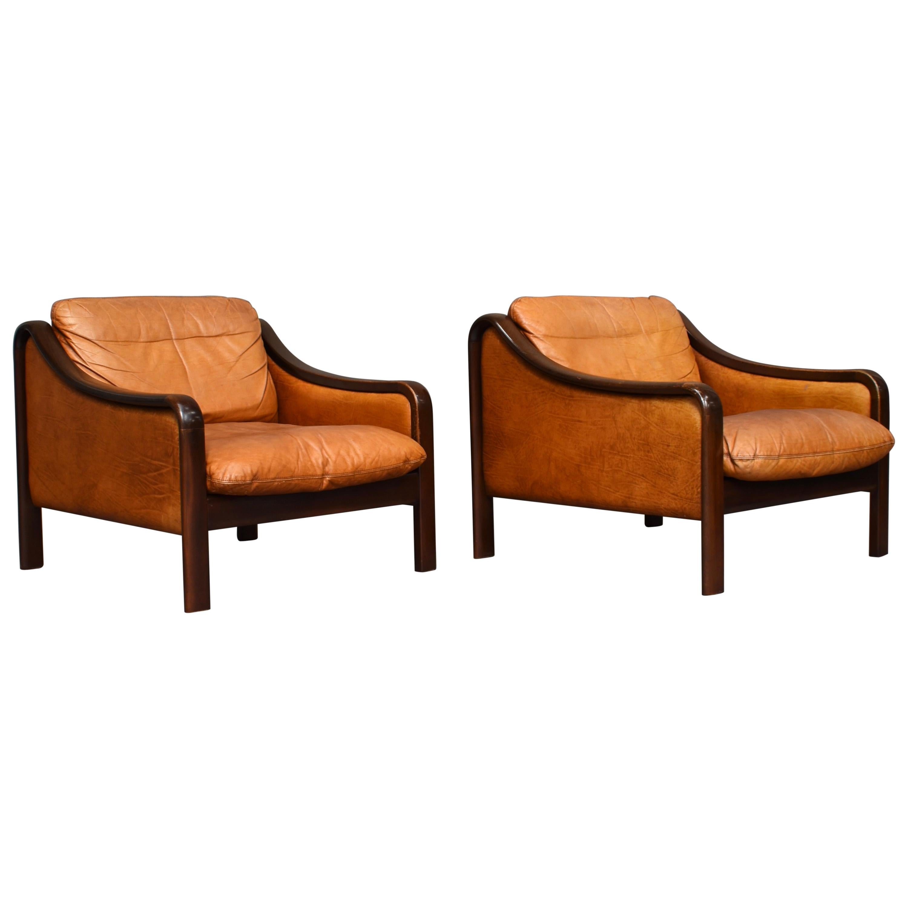 Italian Lounge Chairs in Tan Leather, Italy, circa 1950