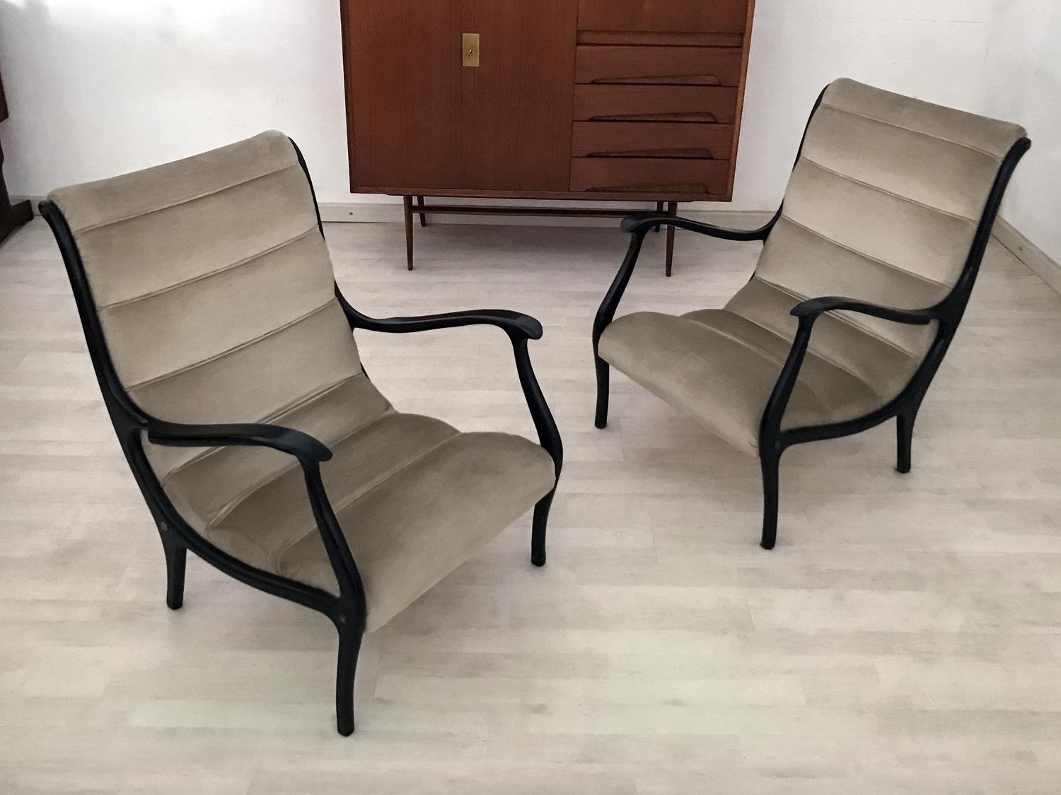 Italian Lounge Chairs in Velvet by Ezio Longhi for Elam, 1950s, Set of 2 4