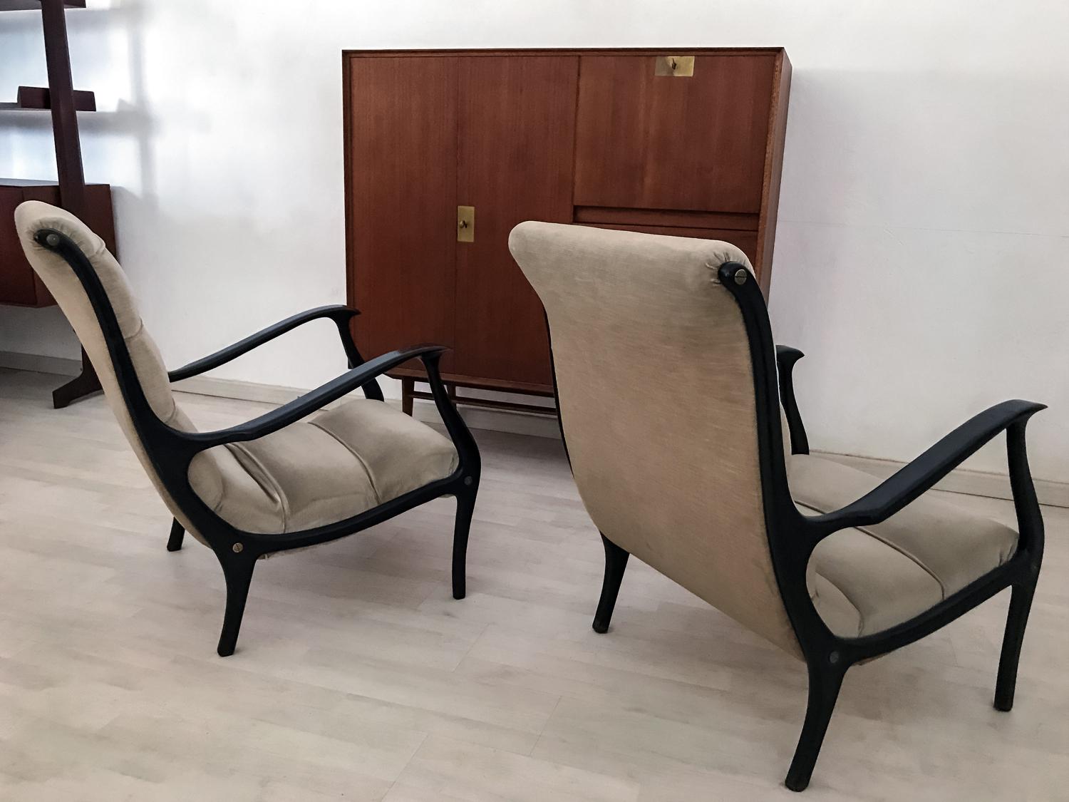 Mid-20th Century Italian Lounge Chairs in Velvet by Ezio Longhi for Elam, 1950s, Set of 2