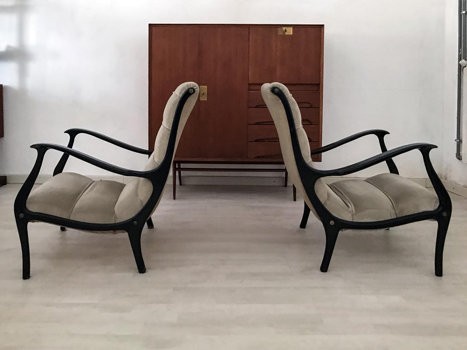 Italian Lounge Chairs in Velvet by Ezio Longhi for Elam, 1950s, Set of 2 1