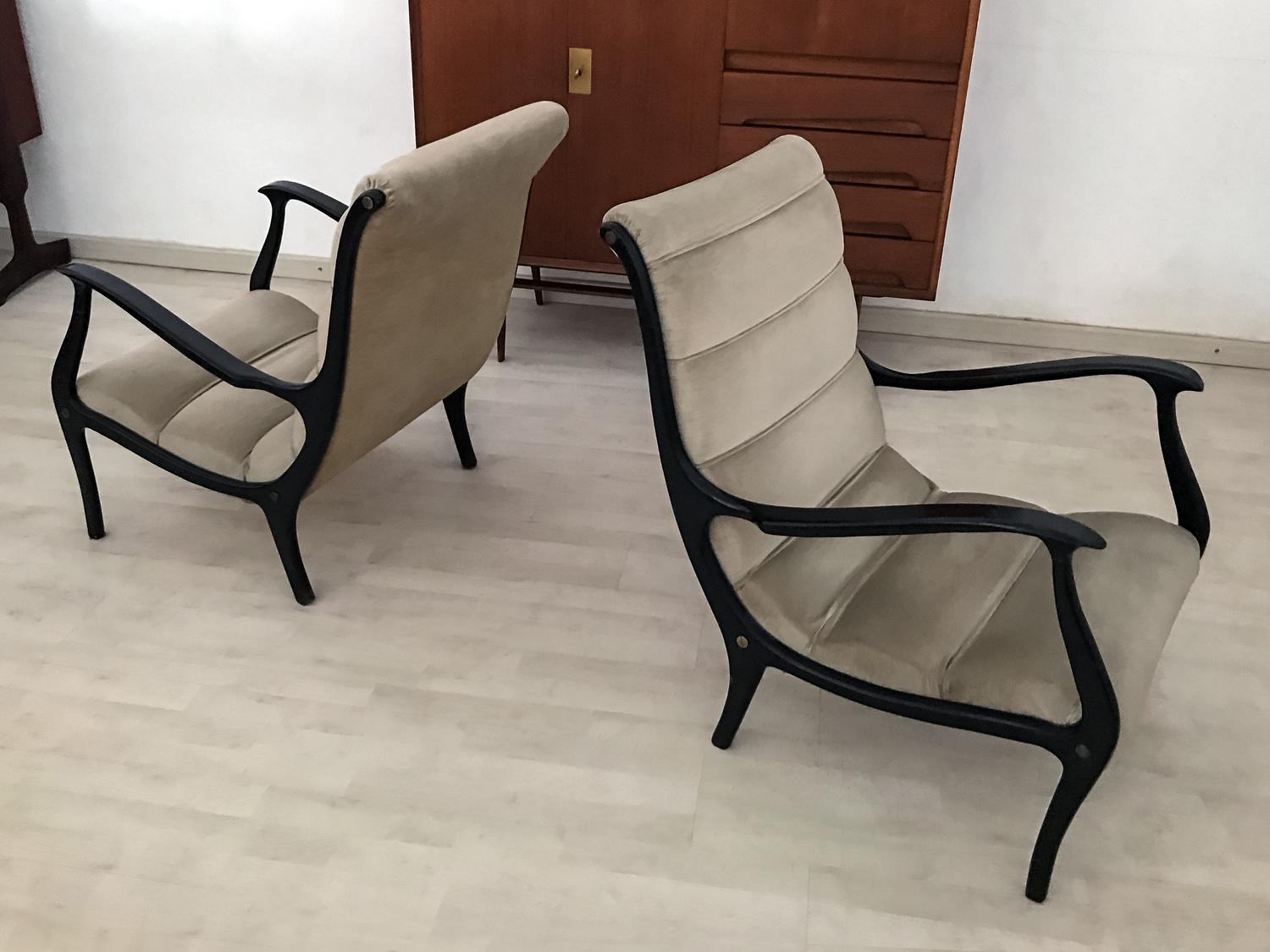 Italian Lounge Chairs in Velvet by Ezio Longhi for Elam, 1950s, Set of 2 3