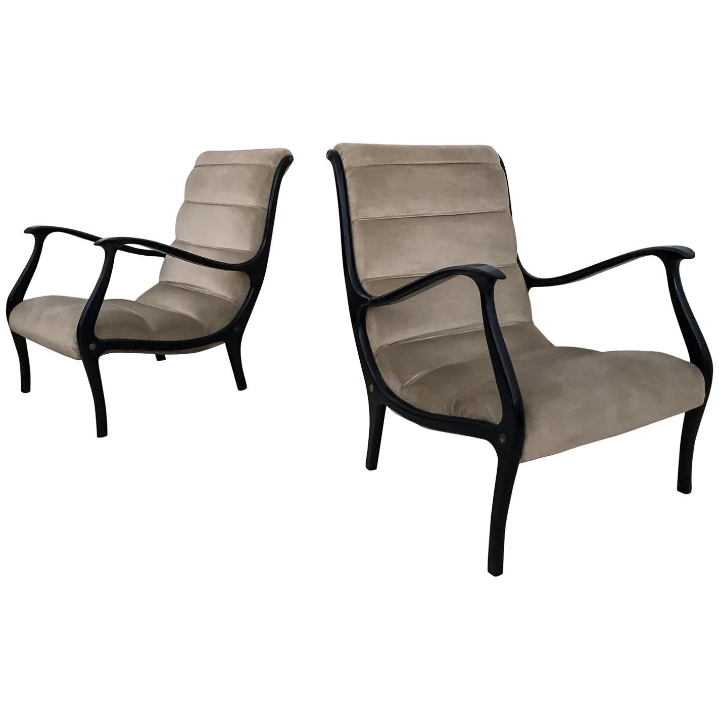 Italian Lounge Chairs in Velvet by Ezio Longhi for Elam, 1950s, Set of 2