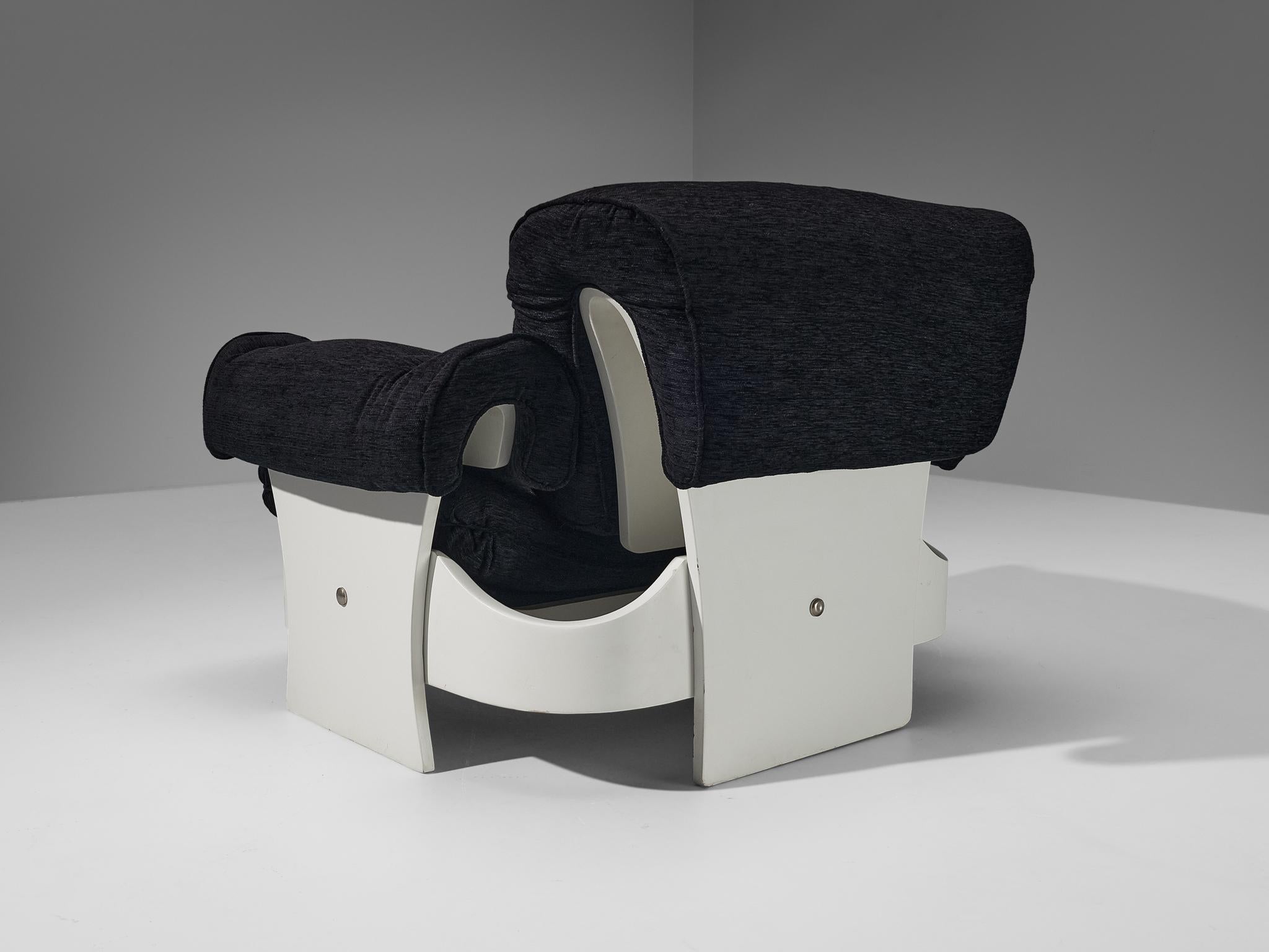 Italian Lounge Chairs in White Plywood and Black Upholstery 1