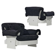 Italian Lounge Chairs in White Plywood and Black Upholstery