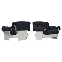 Italian Lounge Chairs in White Plywood and Black Upholstery 