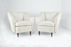 Italian Lounge Chairs by ISA Bergamo, Walnut & Fabric, Mid-Century