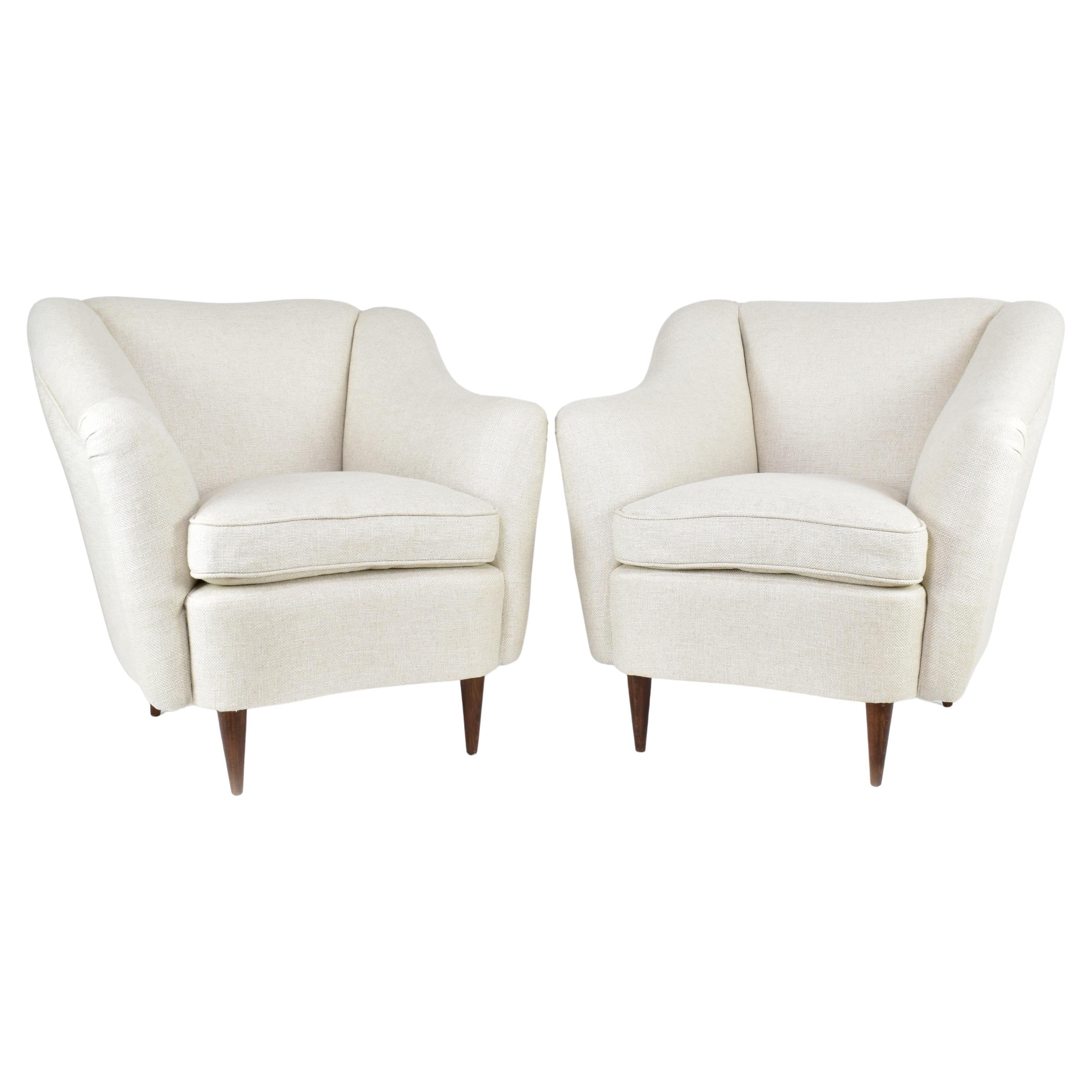 Italian Lounge Chairs by ISA Bergamo, Walnut & Fabric, Mid-Century
