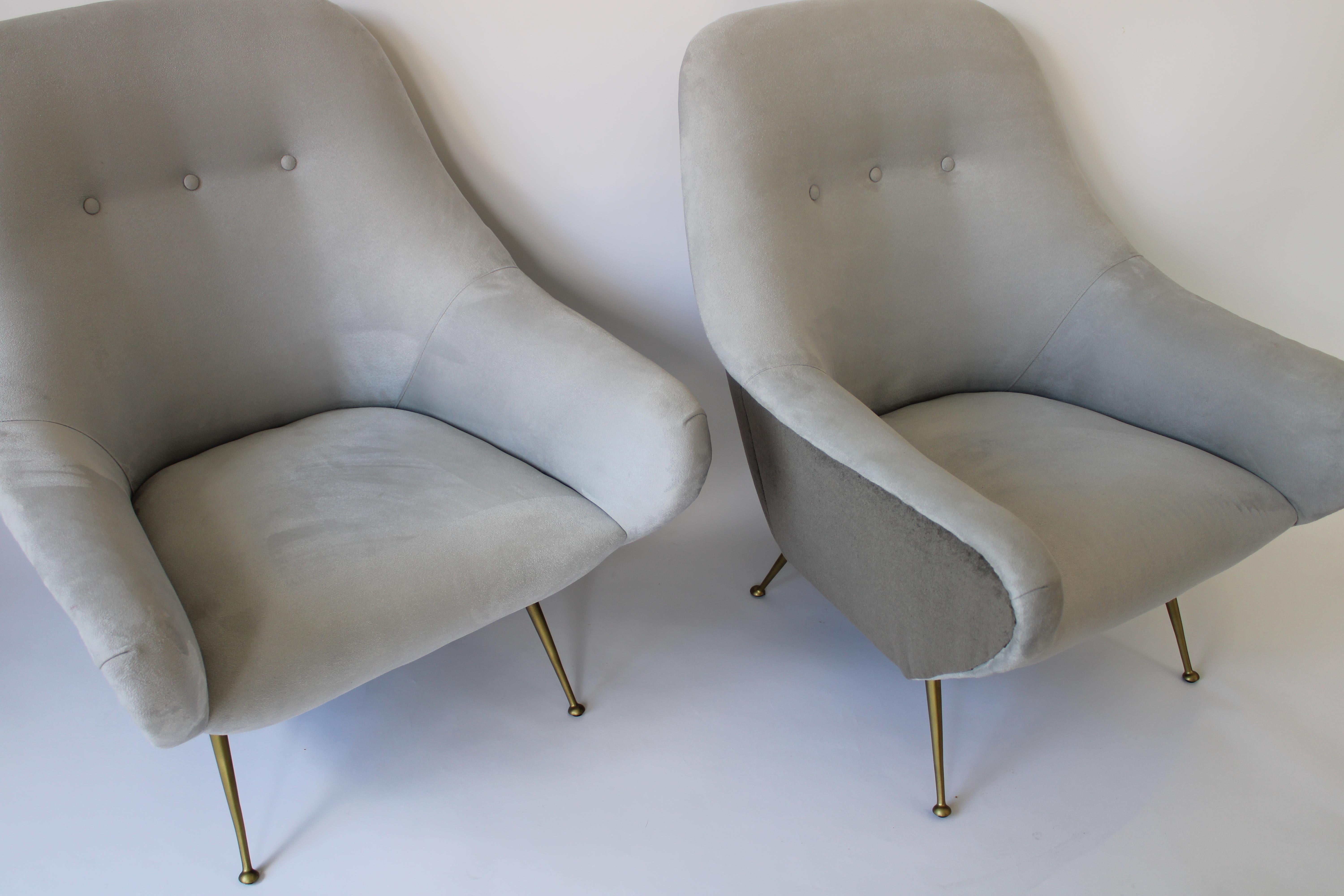 Italian Lounge Chairs the Style of Gigi Radice Gray Mohair and Gray Ultra Suede 4