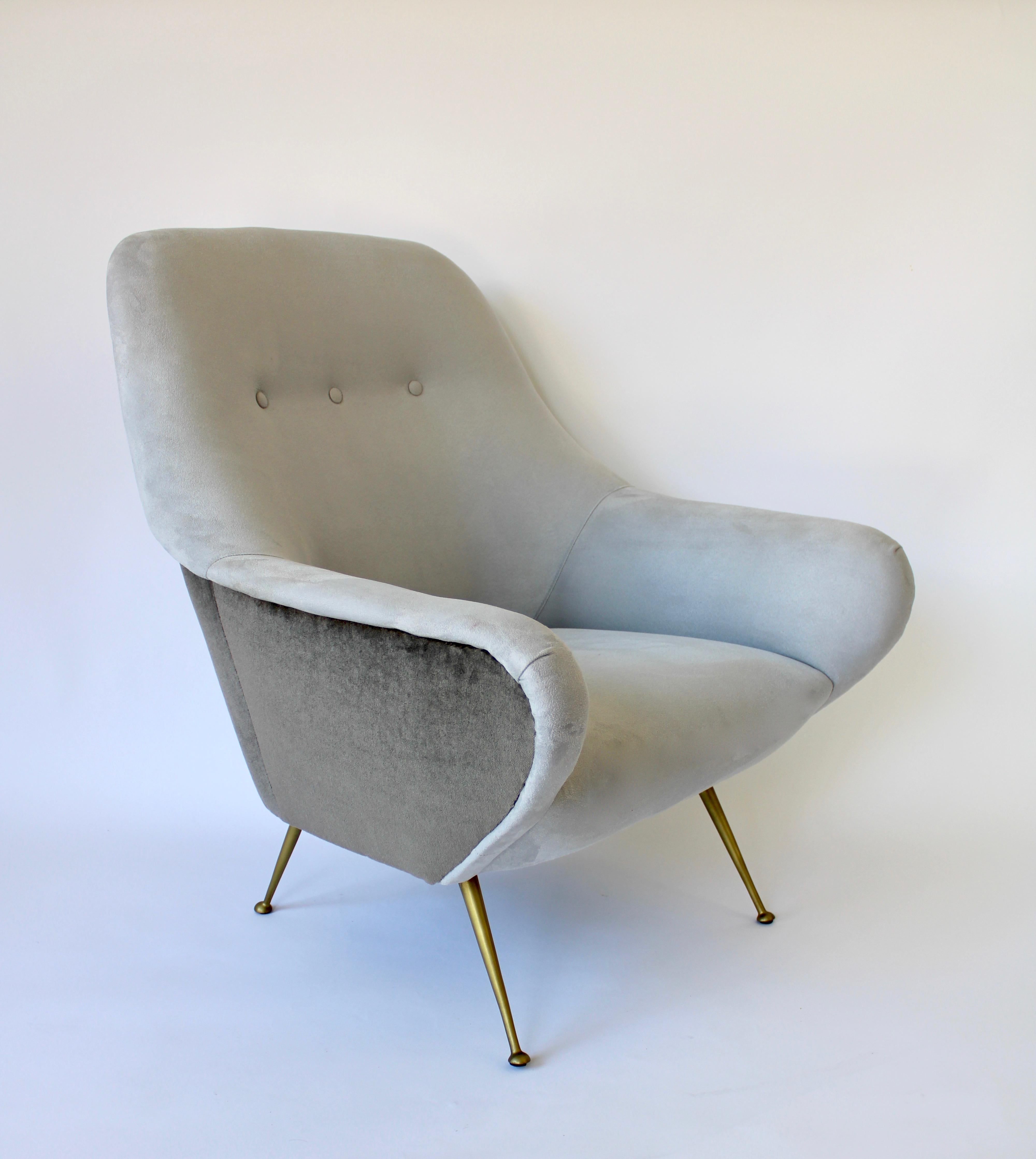 Mid-Century Modern Italian Lounge Chairs the Style of Gigi Radice Gray Mohair and Gray Ultra Suede