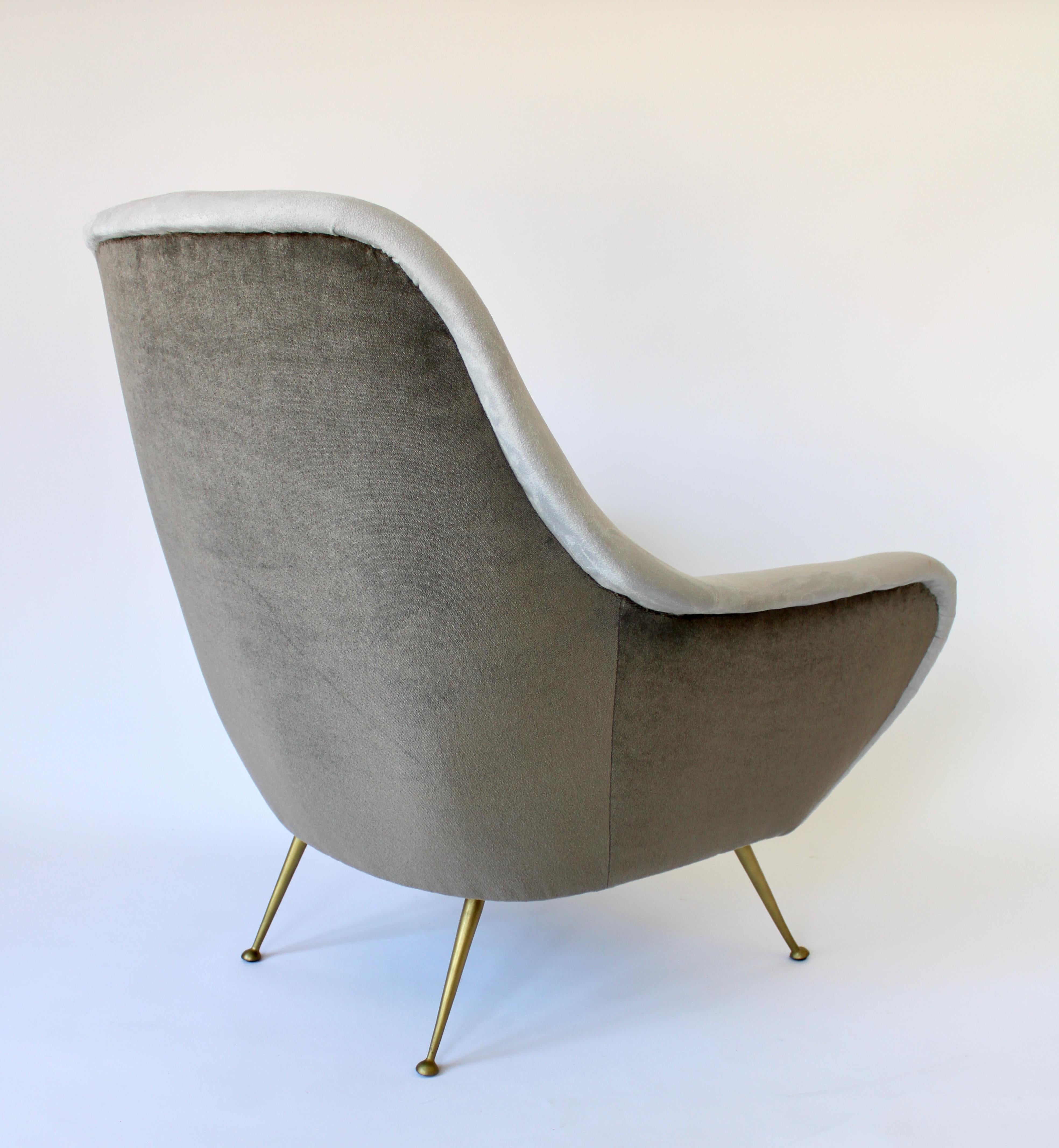 Mid-20th Century Italian Lounge Chairs the Style of Gigi Radice Gray Mohair and Gray Ultra Suede