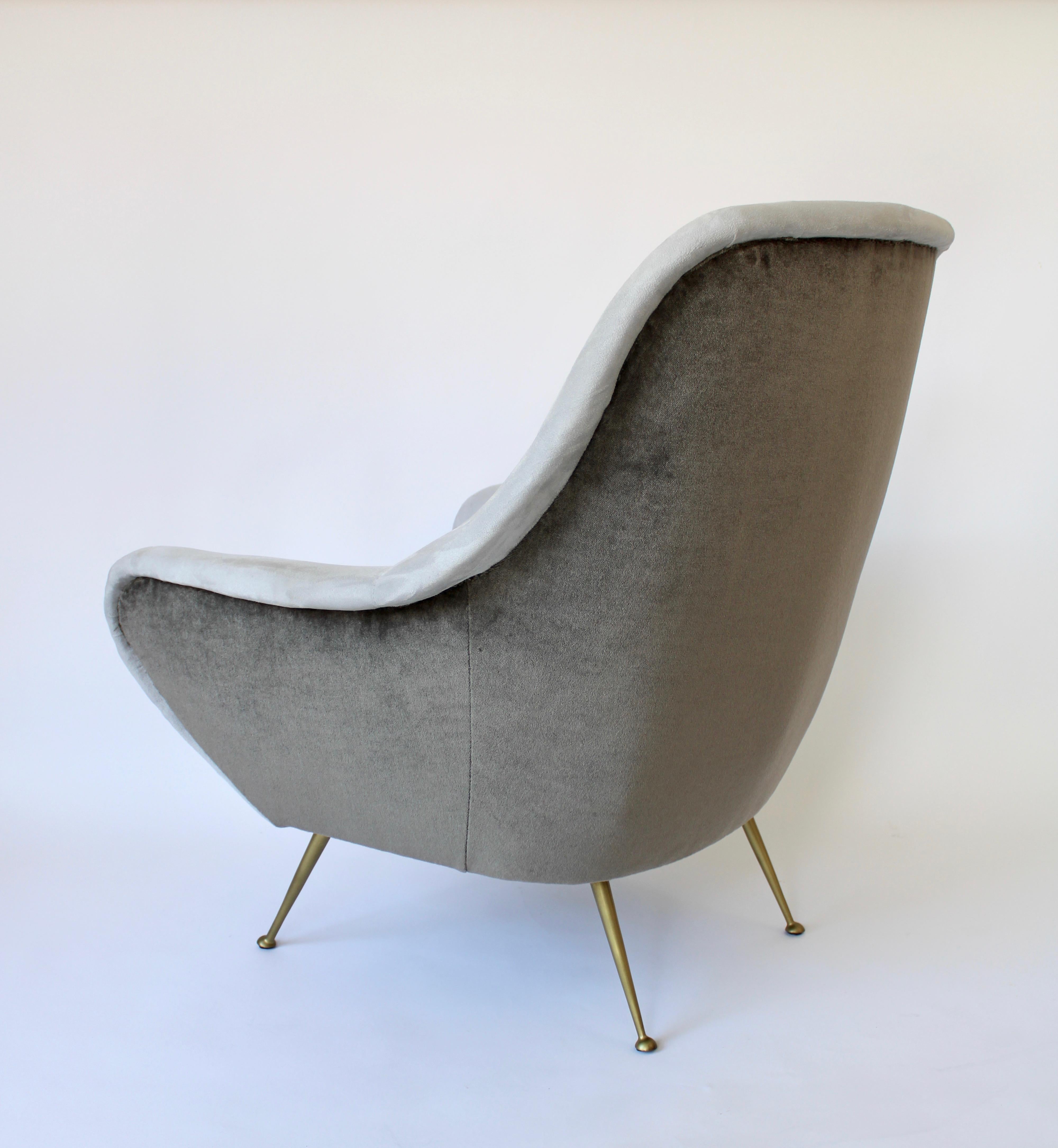 Italian Lounge Chairs the Style of Gigi Radice Gray Mohair and Gray Ultra Suede 1