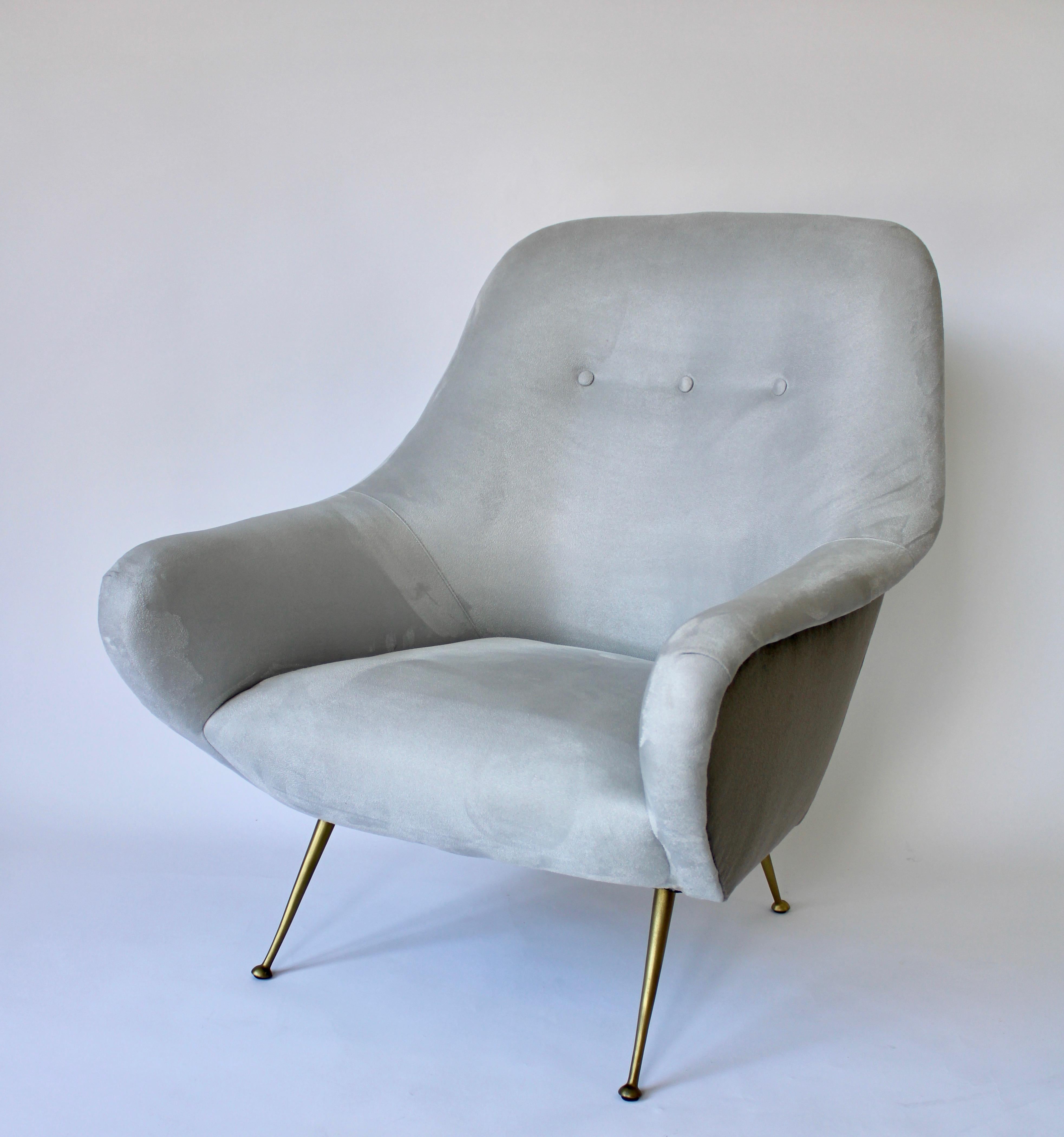 Italian Lounge Chairs the Style of Gigi Radice Gray Mohair and Gray Ultra Suede 2