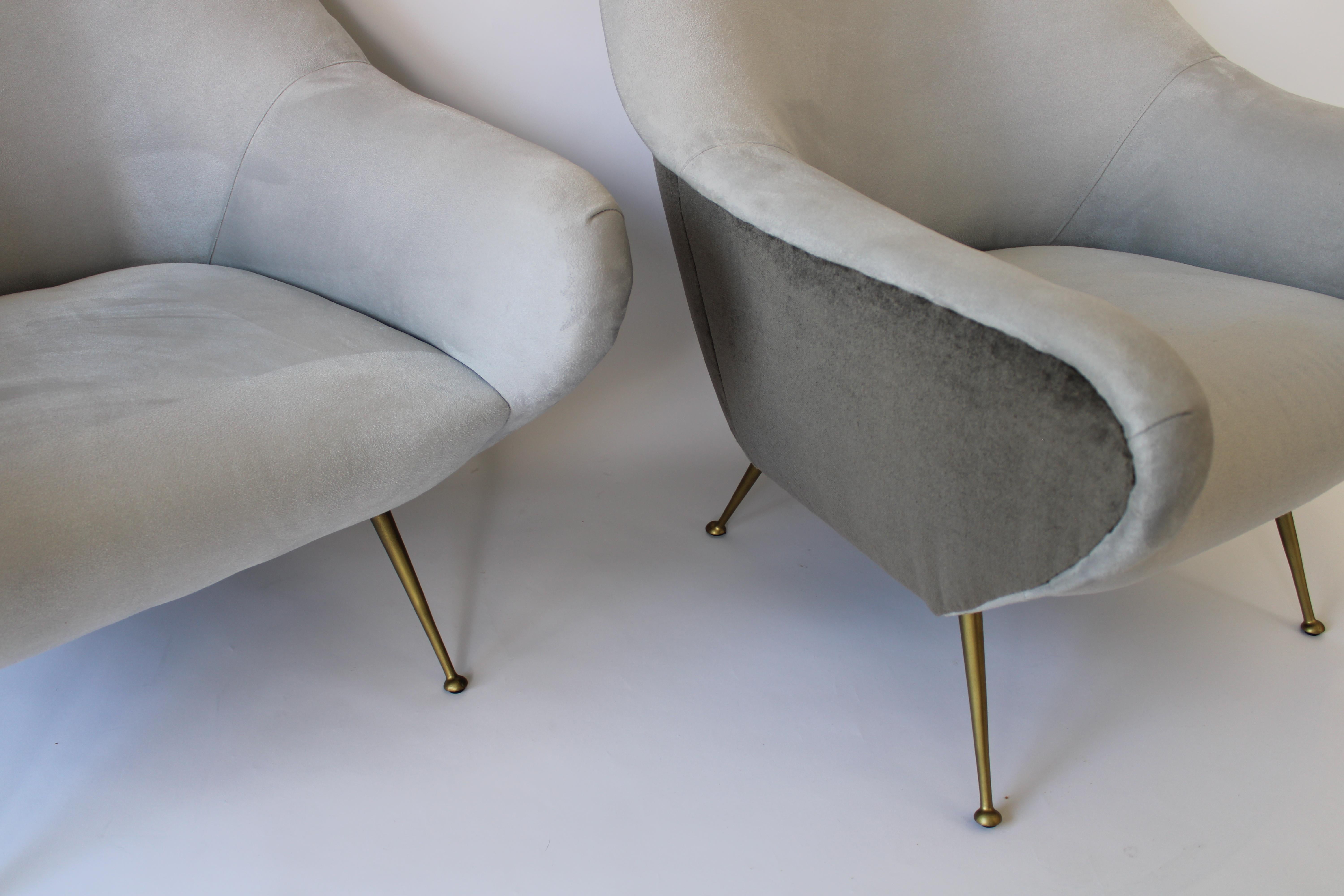Italian Lounge Chairs the Style of Gigi Radice Gray Mohair and Gray Ultra Suede 3