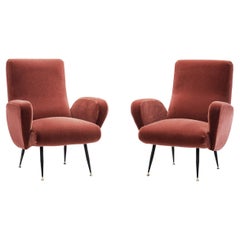 Italian Lounge Chairs with Lacquered Metal and Brass Legs, Italy 1950s Italian Lounge Chairs with Lacquered Metal and Brass Legs, Italy 1950s