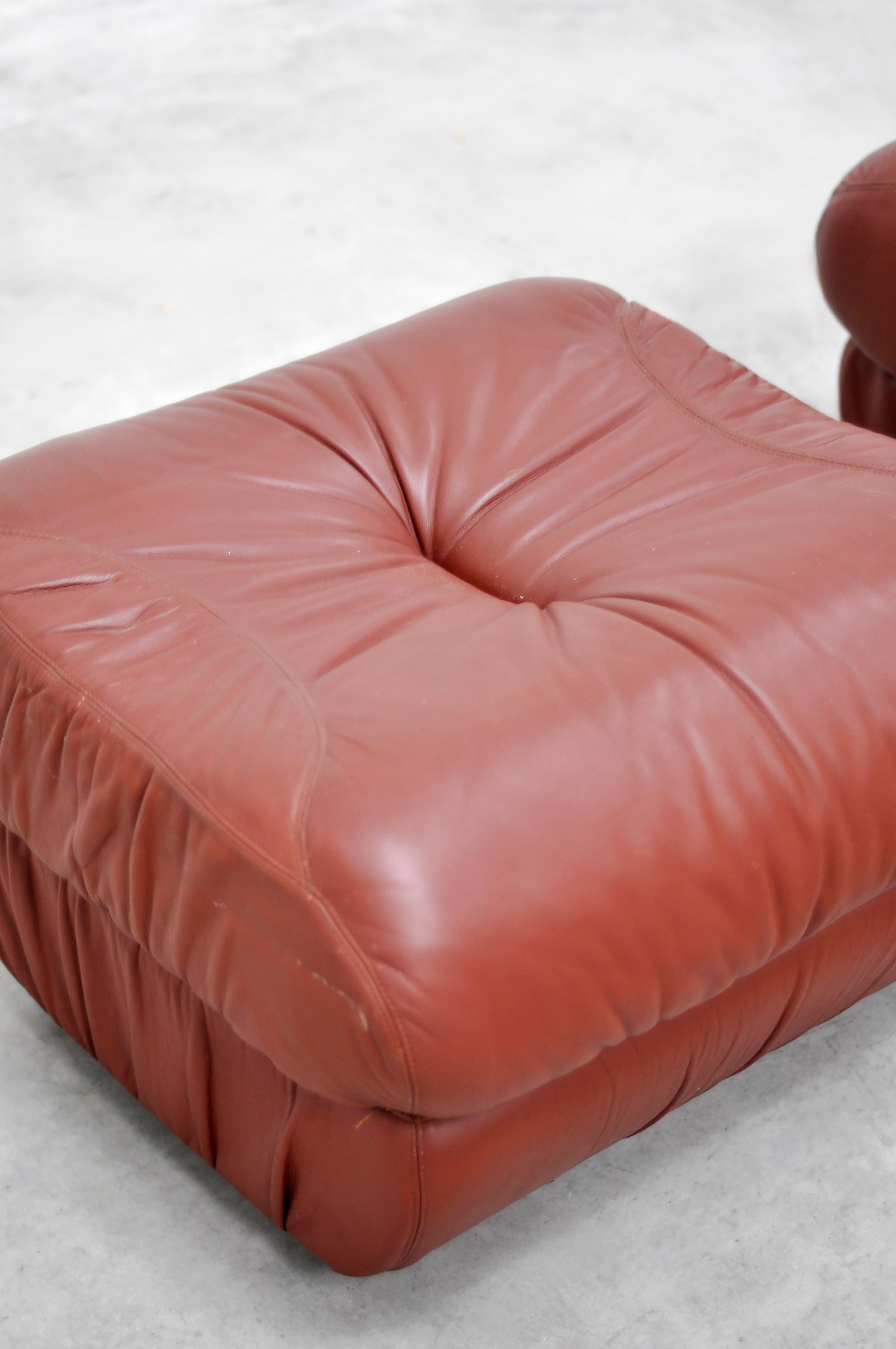Italian Lounge Chairs with Ottomans in Cognac Leather, 1970s 6