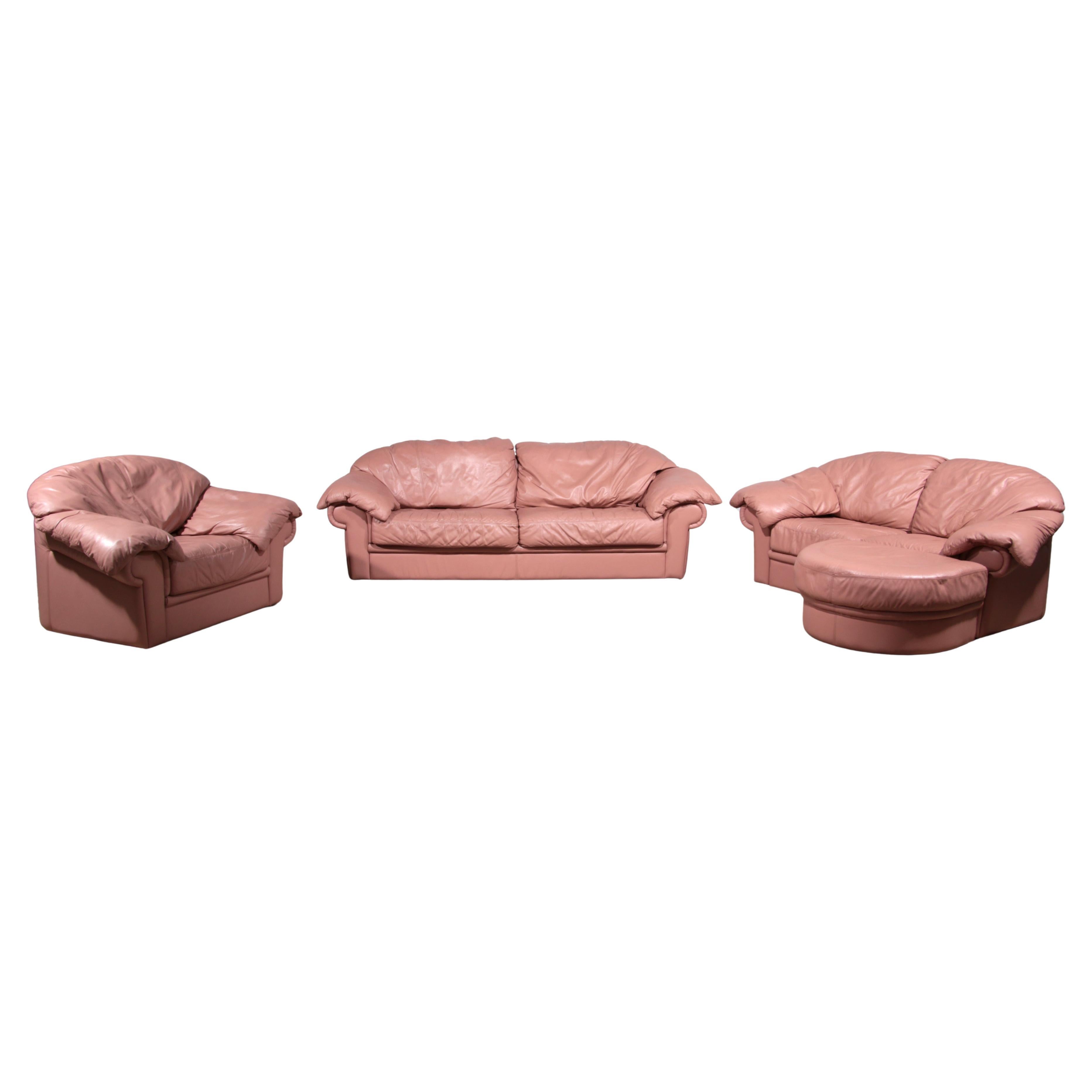 Italienisches Lounge-Set - 4 Pieces aus rosa Leder (1970er Jahre)