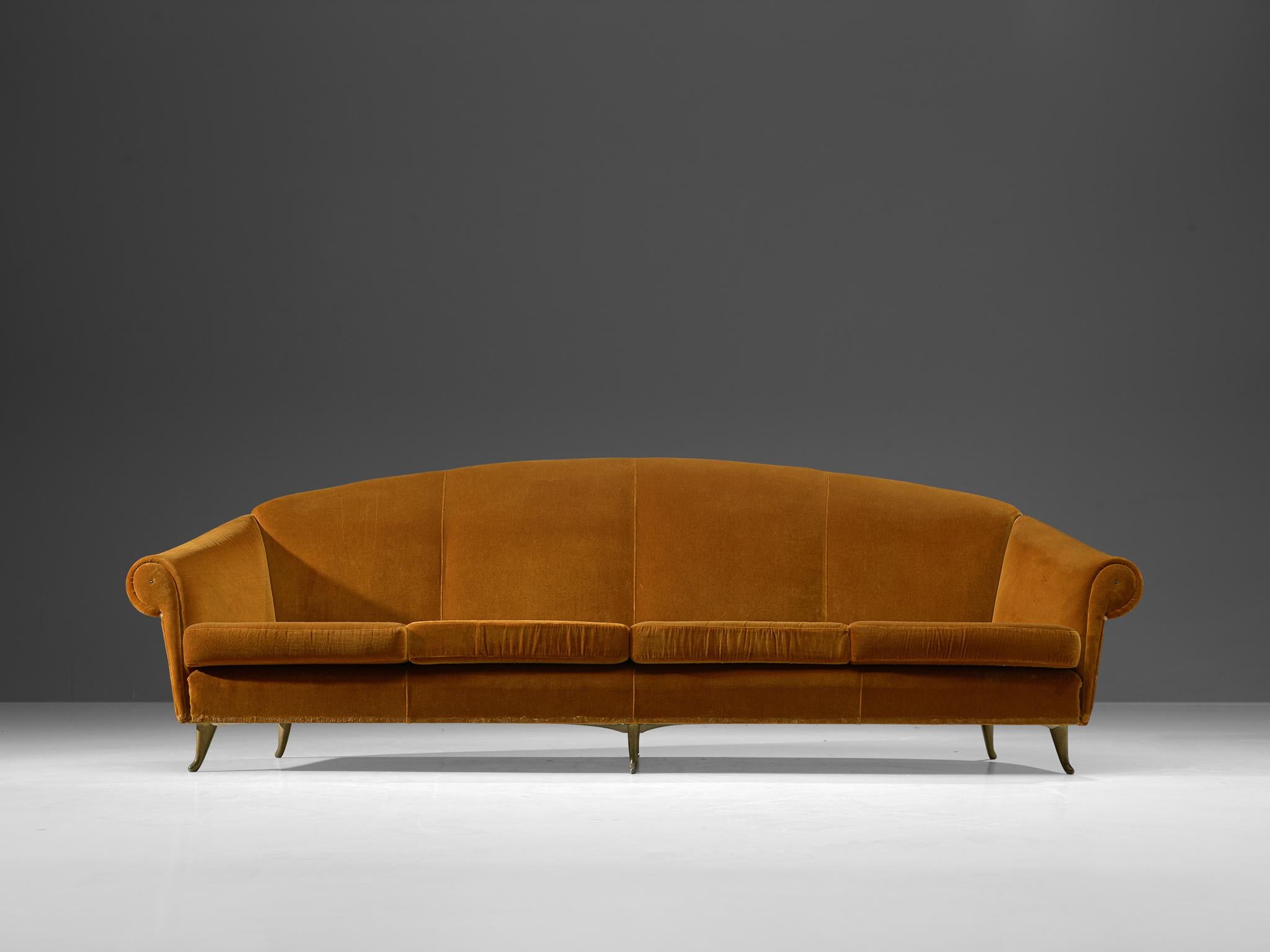 Italian Lounge Set in Bronze Orange Velvet In Good Condition In Waalwijk, NL