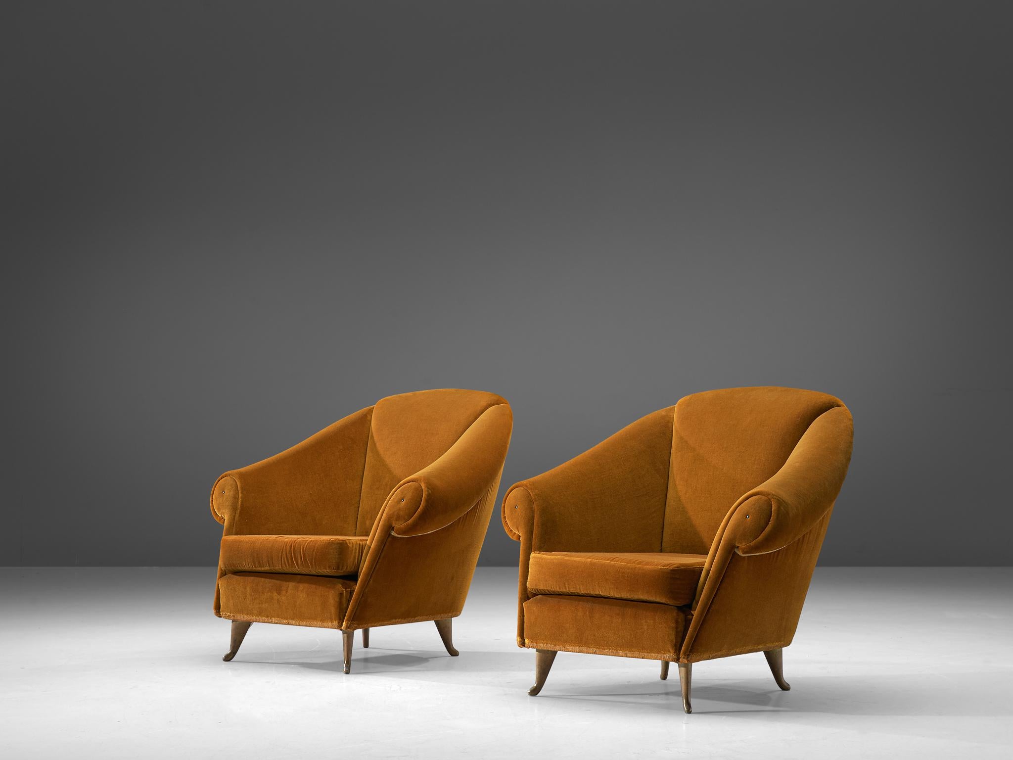 Mid-20th Century Italian Lounge Set in Bronze Orange Velvet